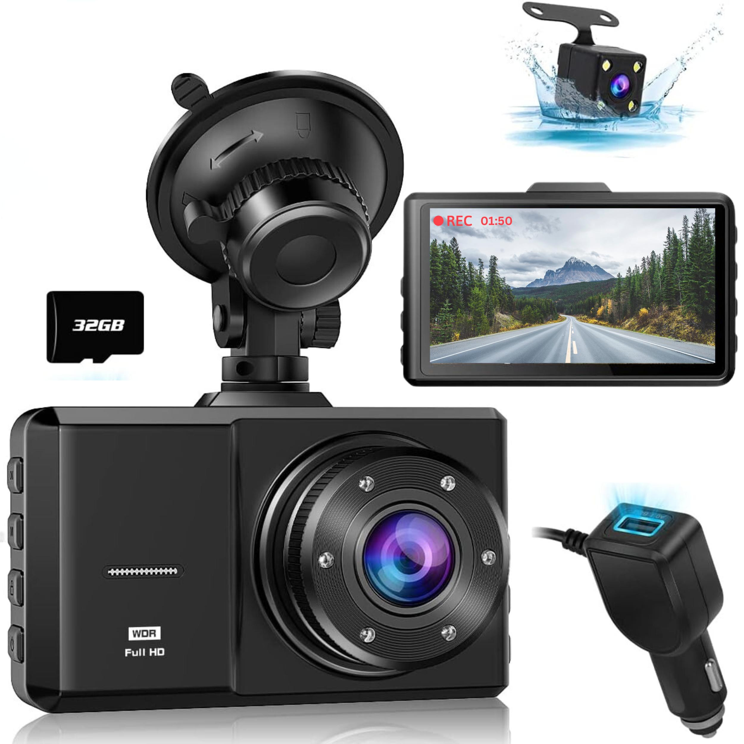 1296P Dual Dash Cam Front and Rear, Waterproof Backup Camera, 32G SD Card, Night Vision WDR G-Sensor Parking Monitor Loop Recording