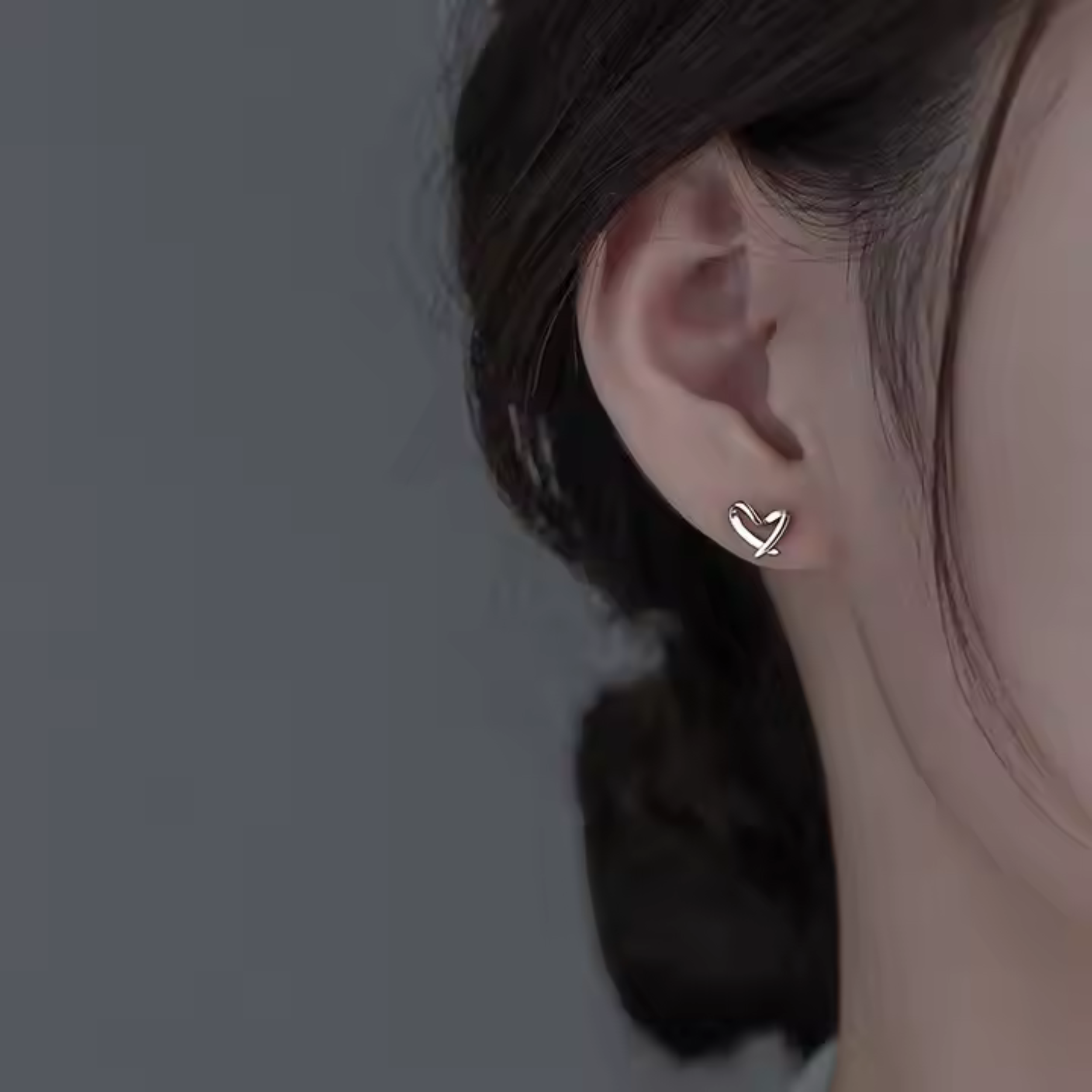 925 Sterling Silver Post Stud Earrings 14K White Gold Plated Open Heart Twisted Design (7mm)