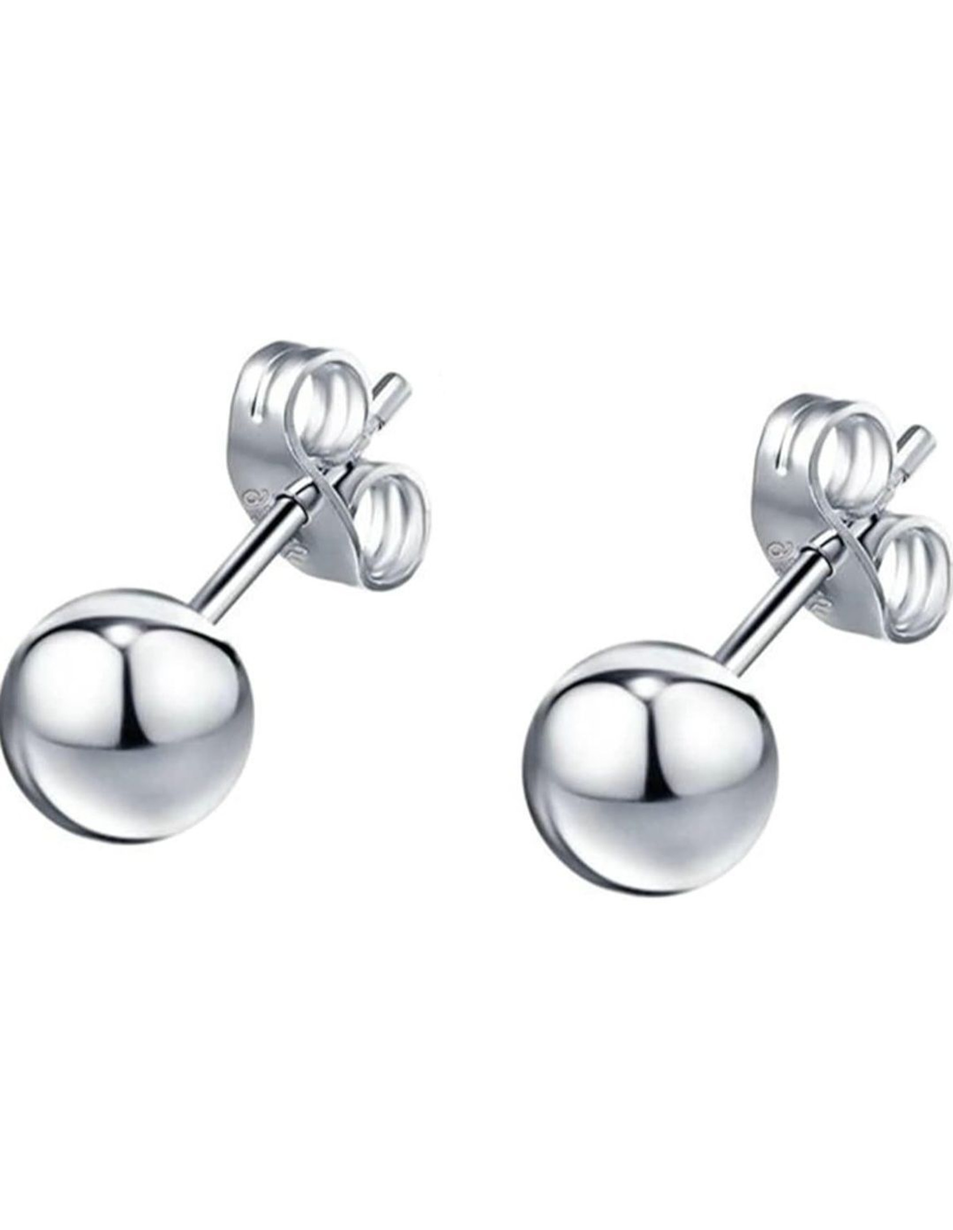 Earrings - S925 Sterling Silver Post 18K White Gold Plated Classic Ball Stud Earring for Women, Hypoallergenic Minimalist Round Earring for Sensitive Ears (5mm)