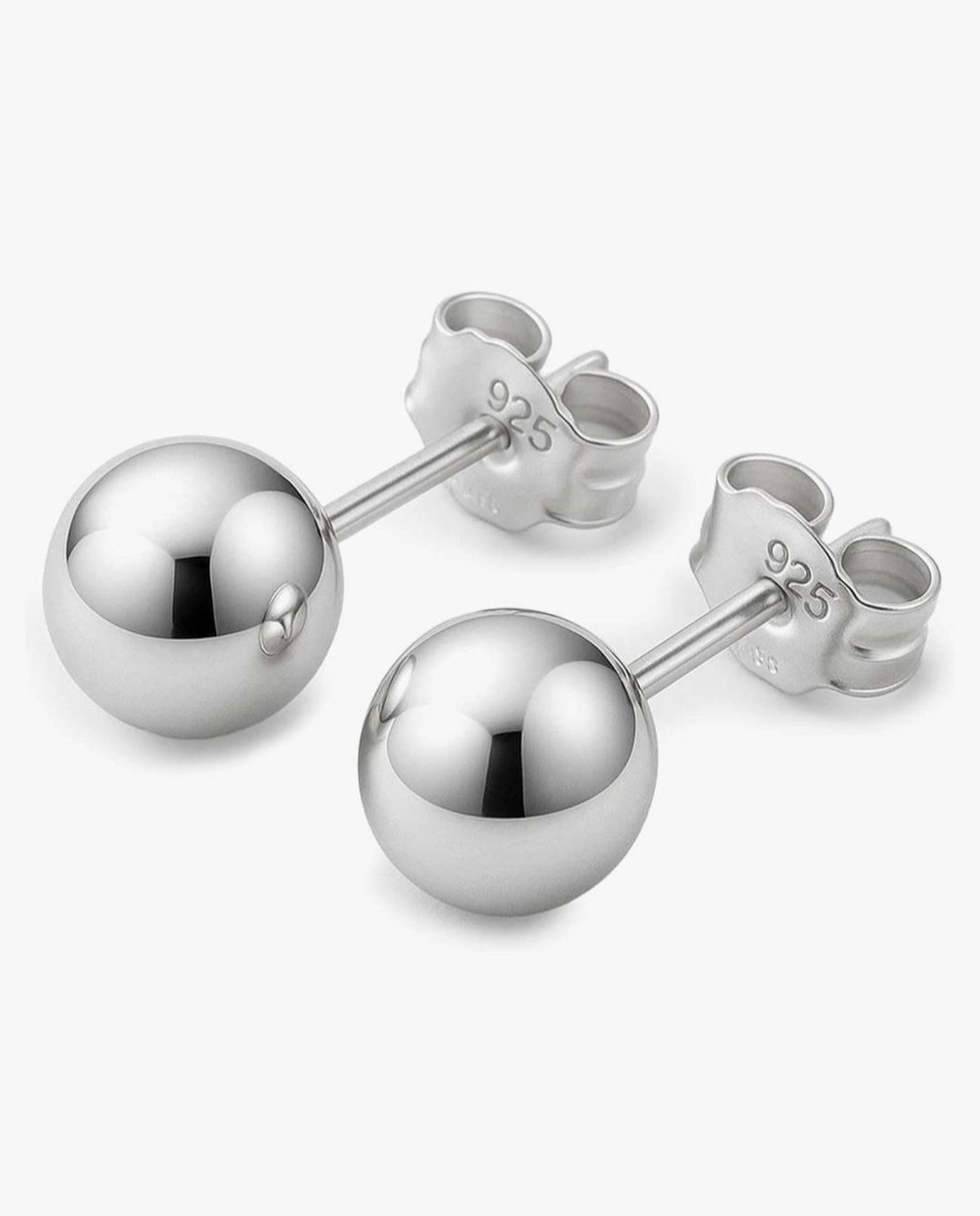 Earrings - S925 Sterling Silver Post 18K White Gold Plated Classic Ball Stud Earring for Women, Hypoallergenic Minimalist Round Earring for Sensitive Ears (5mm)