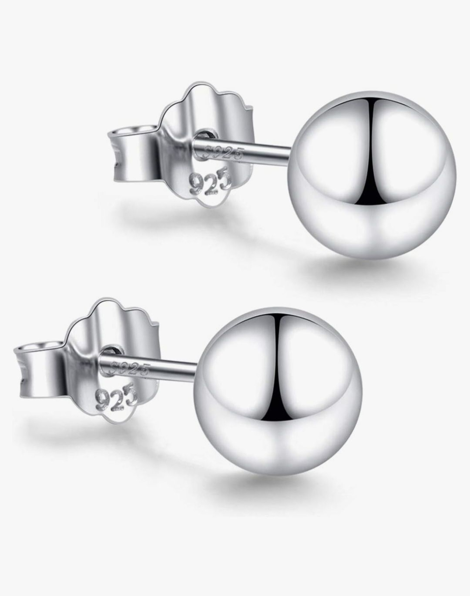 Earrings - S925 Sterling Silver Post 18K White Gold Plated Classic Ball Stud Earring for Women, Hypoallergenic Minimalist Round Earring for Sensitive Ears (5mm)