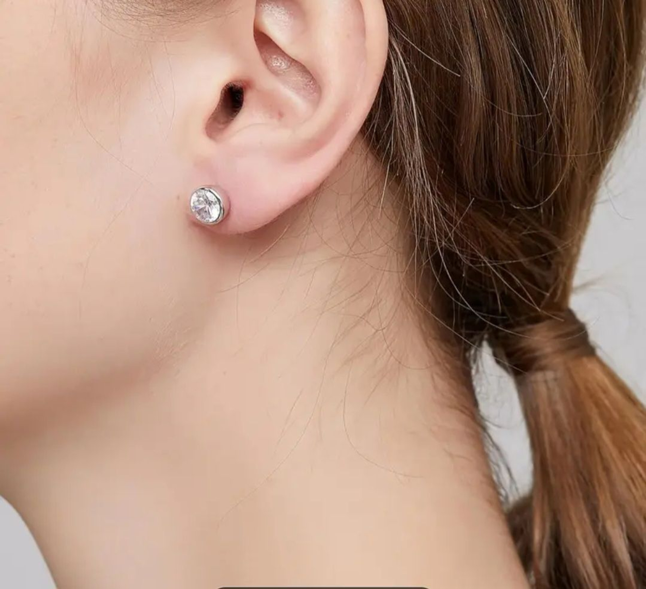 Earrings - S925 Sterling Silver Post 18K White Gold Plated Classic Stud Earring for Women, Hypoallergenic Minimalist Round Earring for Sensitive Ears (5mm)