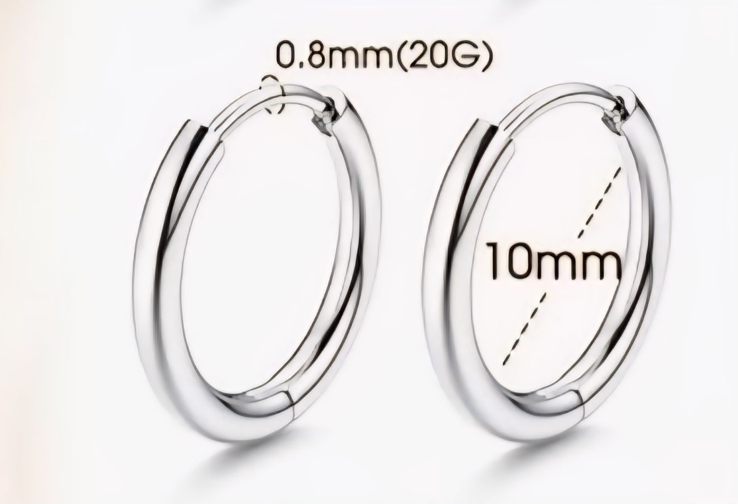 Earrings - S925 Sterling Silver Post 18K White Gold Plated Thin Plain Hoop Earring, Hypoallergenic Minimalist Huggie Earring for Sensitive Ears (10mm)