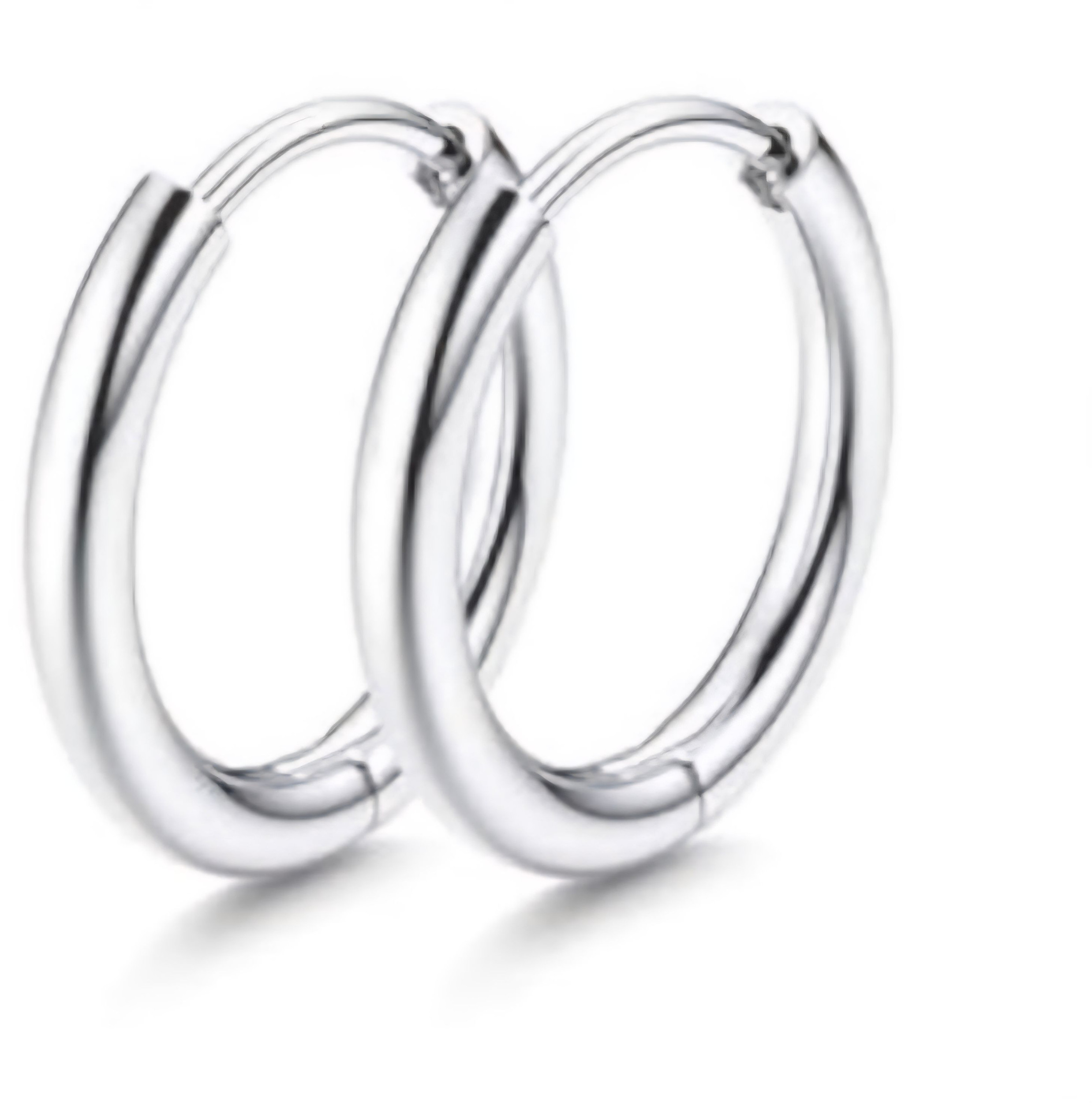 Earrings - S925 Sterling Silver Post 18K White Gold Plated Thin Plain Hoop Earring, Hypoallergenic Minimalist Huggie Earring for Sensitive Ears (10mm)