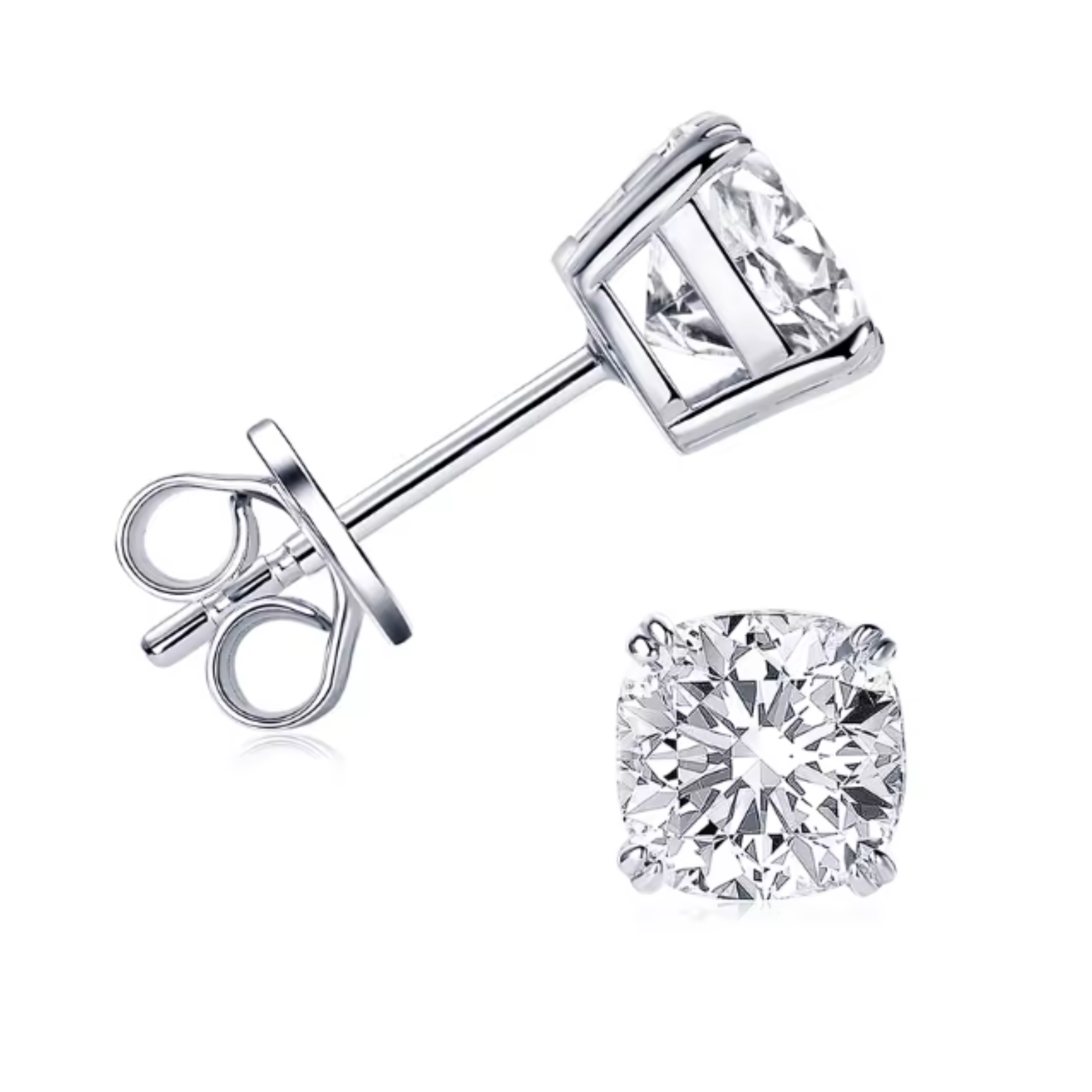 Earrings - S925 Sterling Silver Post 18K White Gold Plated Classic Round Simulated Diamond Solitaire Stud Earring, Hypoallergenic Dazzling CZ Stud (8mm)