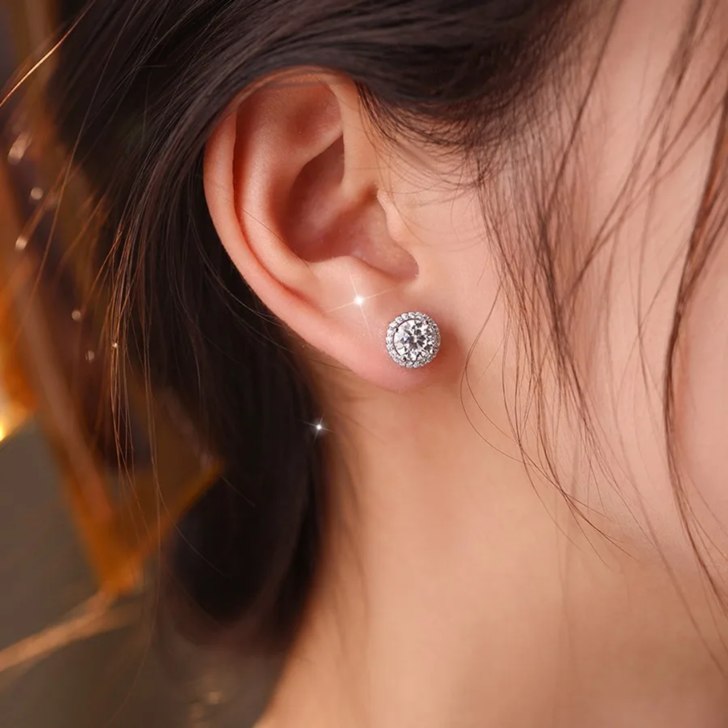 Earrings - S925 Sterling Silver Post 18K White Gold Plated Round Simulated Diamond Halo Stud Earring, Hypoallergenic Dazzling CZ Stud (8.5mm)