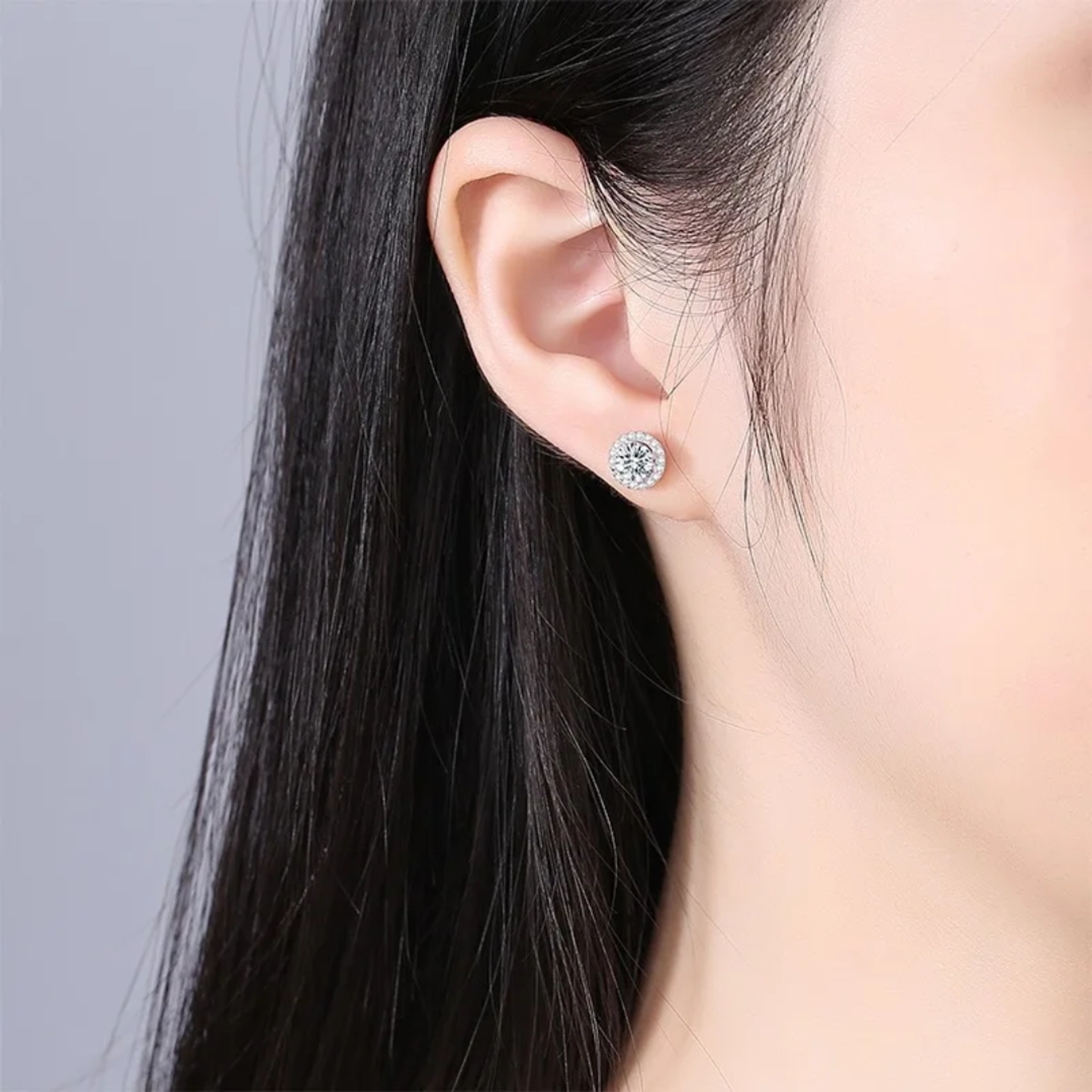 Earrings - S925 Sterling Silver Post 18K White Gold Plated Round Simulated Diamond Halo Stud Earring, Hypoallergenic Dazzling CZ Stud (8.5mm)