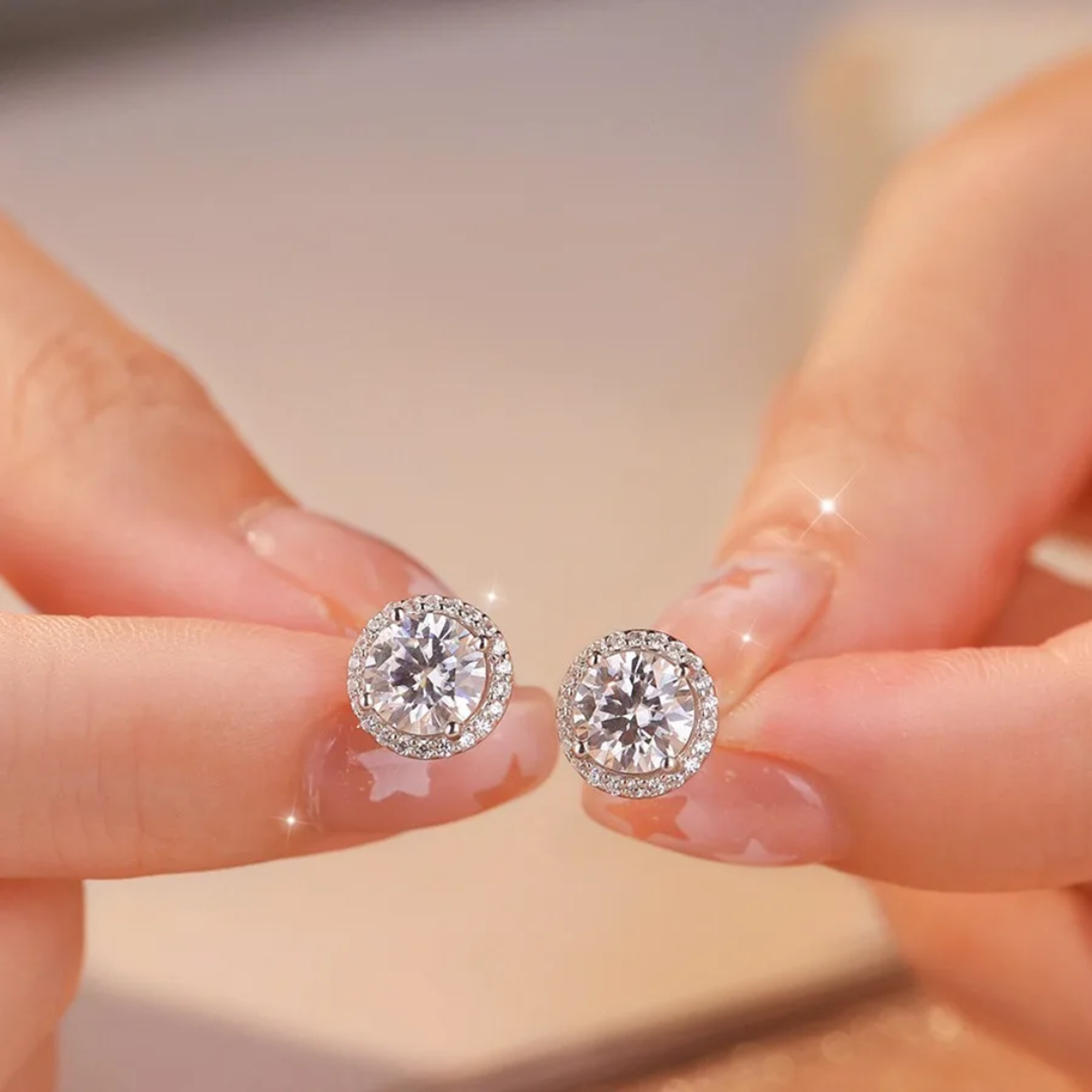 Earrings - S925 Sterling Silver Post 18K White Gold Plated Round Simulated Diamond Halo Stud Earring, Hypoallergenic Dazzling CZ Stud (8.5mm)
