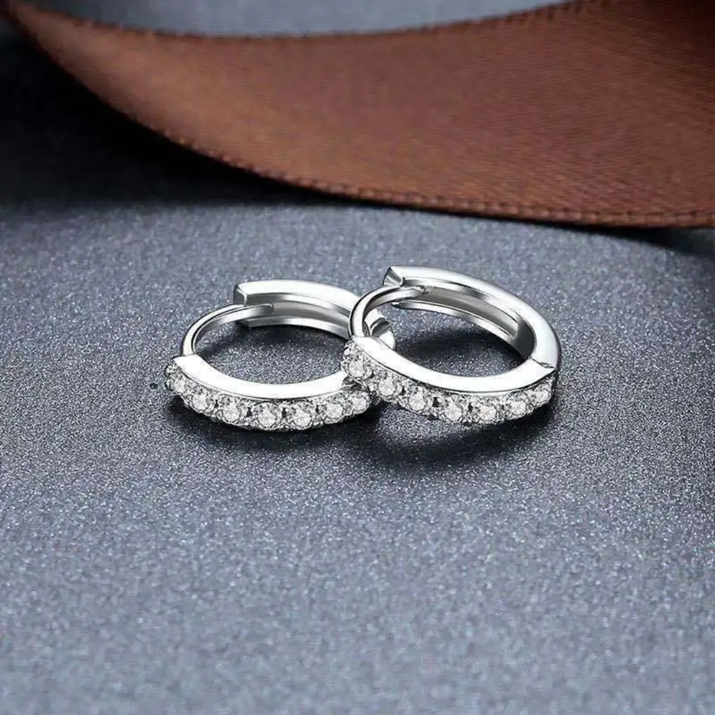 Earrings - S925 Sterling Silver Post 18K White Gold Plated Single Row Cubic Zirconia Huggie Hoop Earring, Hypoallergenic Hoop for Sensitive Ears (10mm)