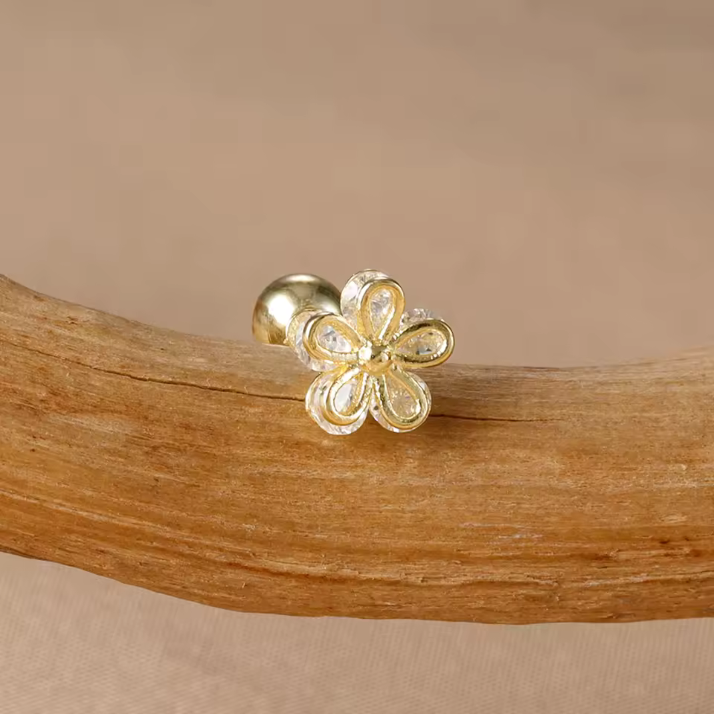 Earrings - S925 Sterling Silver Post 14K Gold Plated Flower Stud Earring – Dainty Cubic Zirconia Floral Hypoallergenic Stud for Women (9mm)