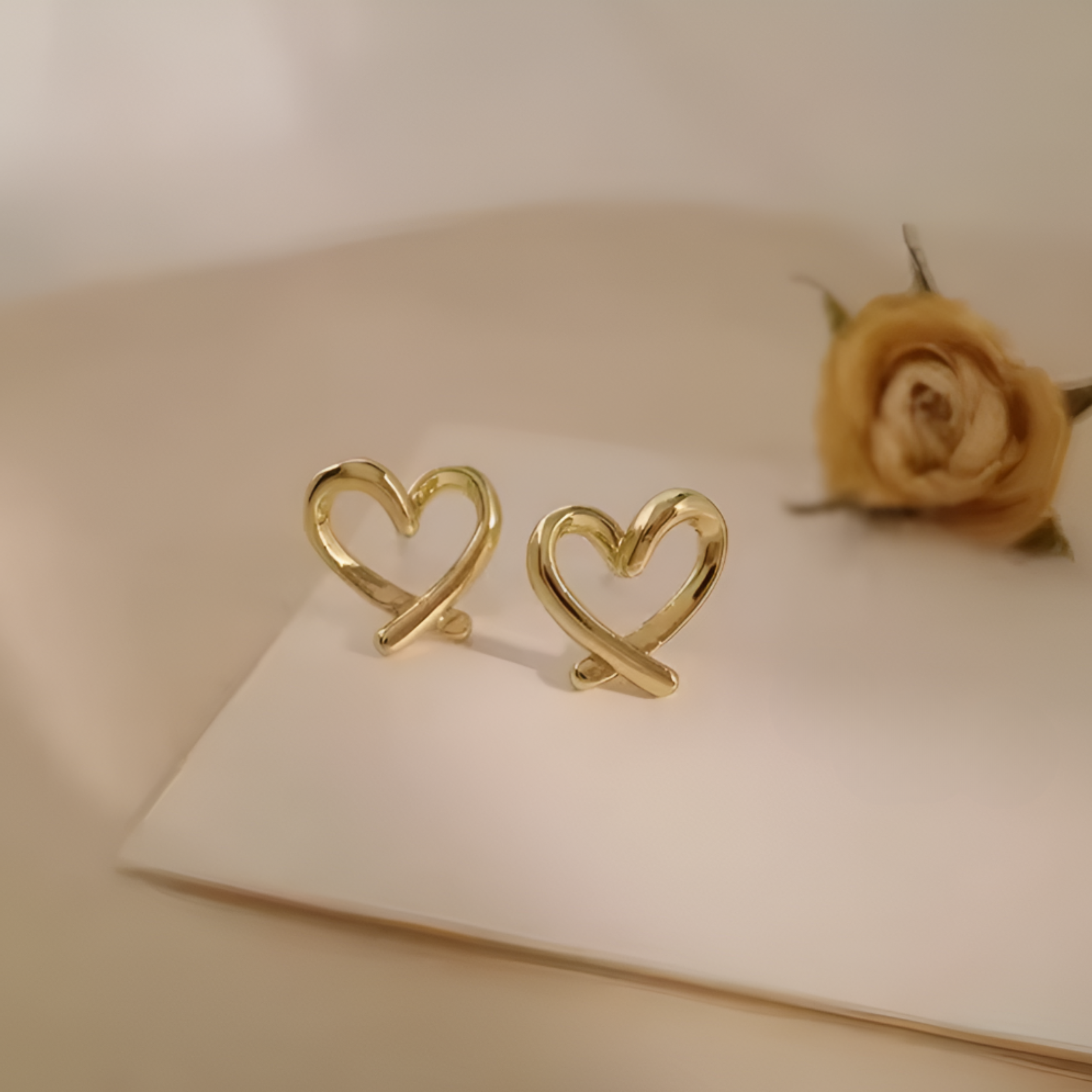 Earrings - S925 Sterling Silver Post 14K Gold Plated Twisted Heart Stud Earring – Dainty Hypoallergenic Stud for Women (7mm)