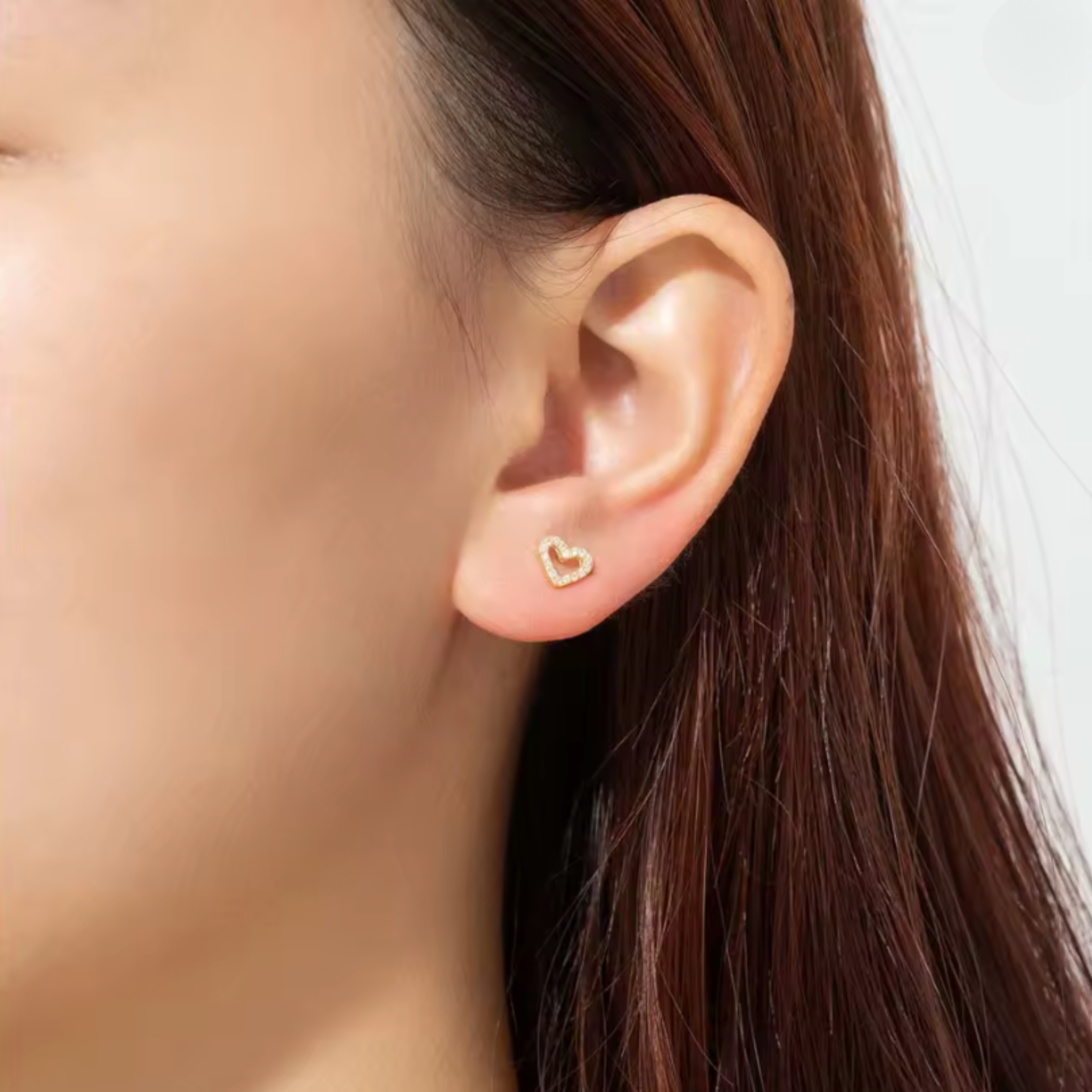 Earrings - S925 Sterling Silver Post 14K Gold Plated Pave Open Heart Stud Earring – Dainty Cubic Zirconia Hypoallergenic Stud for Women (6mm)