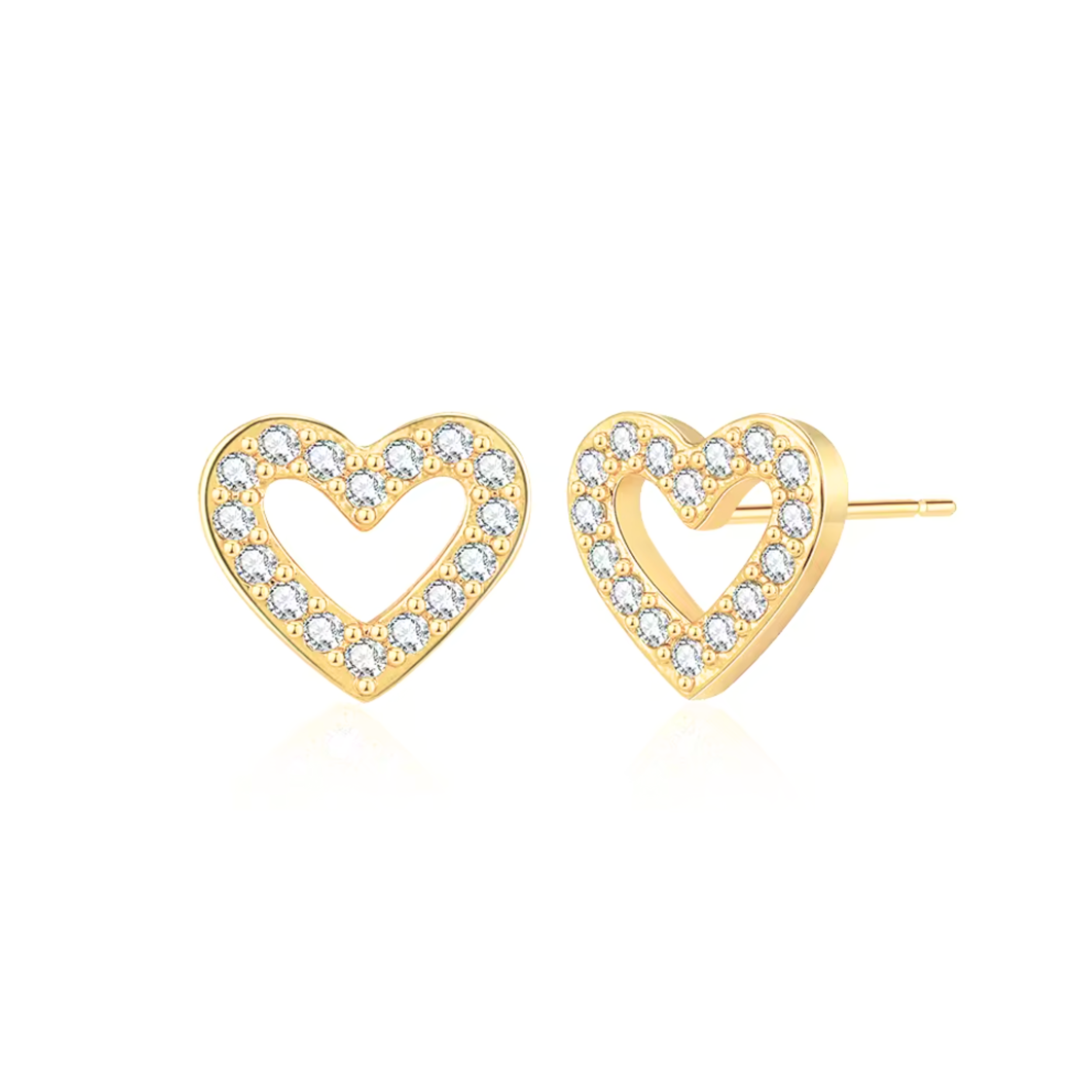 Earrings - S925 Sterling Silver Post 14K Gold Plated Pave Open Heart Stud Earring – Dainty Cubic Zirconia Hypoallergenic Stud for Women (6mm)