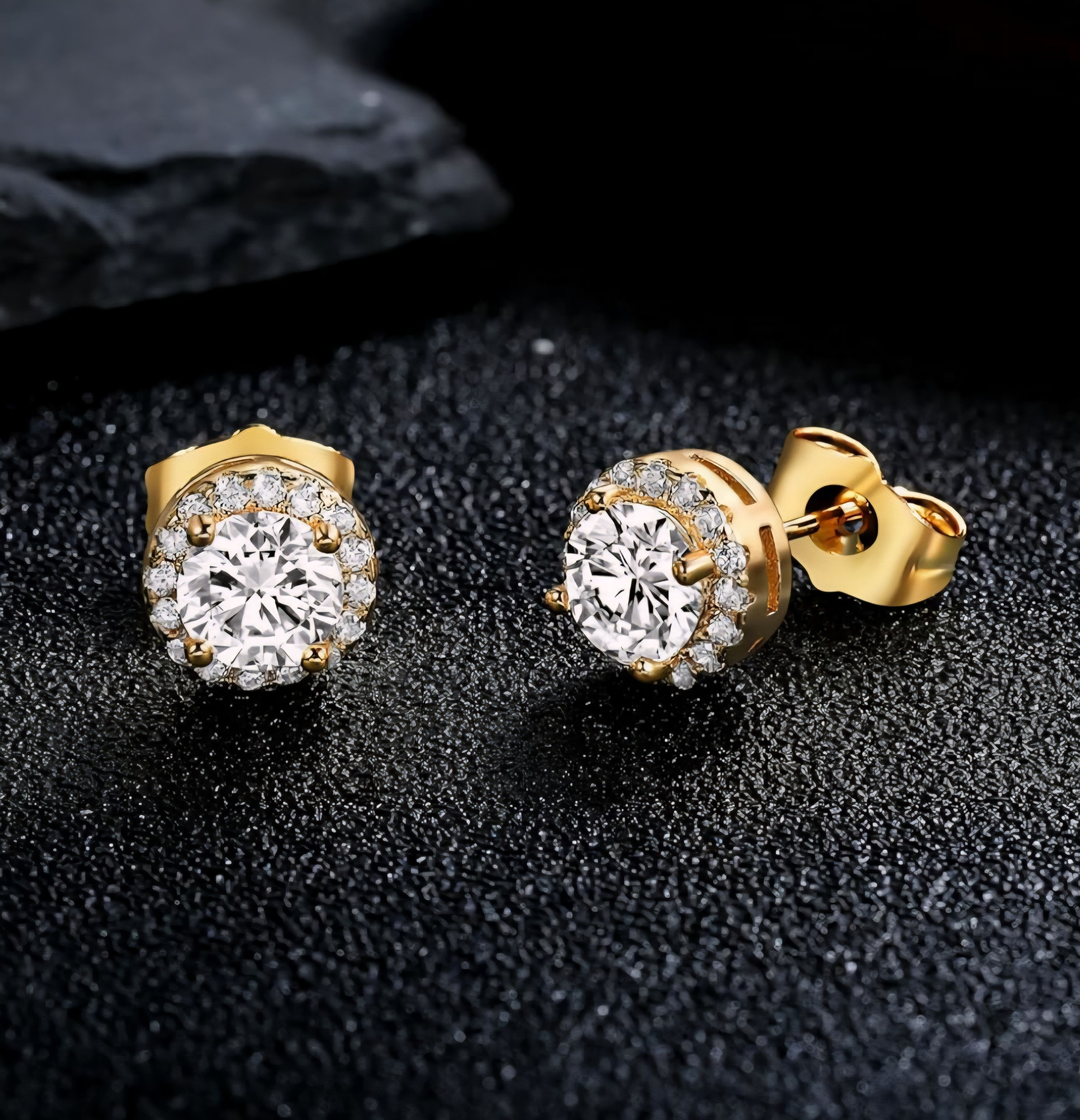 Earrings - 18K Gold Plated S925 Sterling Silver Post Big Brilliant Simulated Diamond CZ Round Halo Stud Earring for Women, Hypoallergenic for Sensitive Ears (8.5mm)