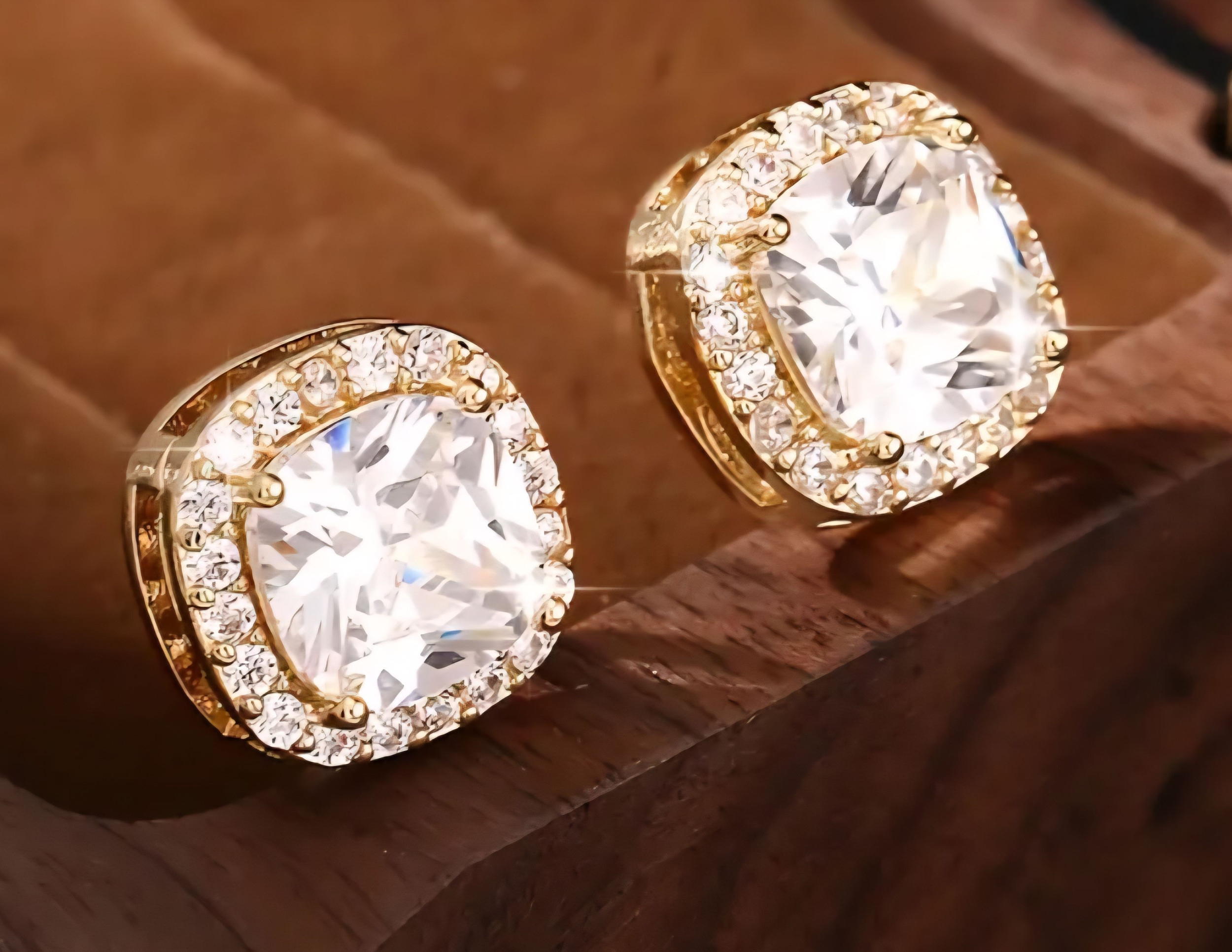 Earrings - 18K Gold Plated S925 Sterling Silver Post Big Brilliant Simulated Diamond CZ Square Halo Stud Earring for Women, Hypoallergenic for Sensitive Ears (10mm)