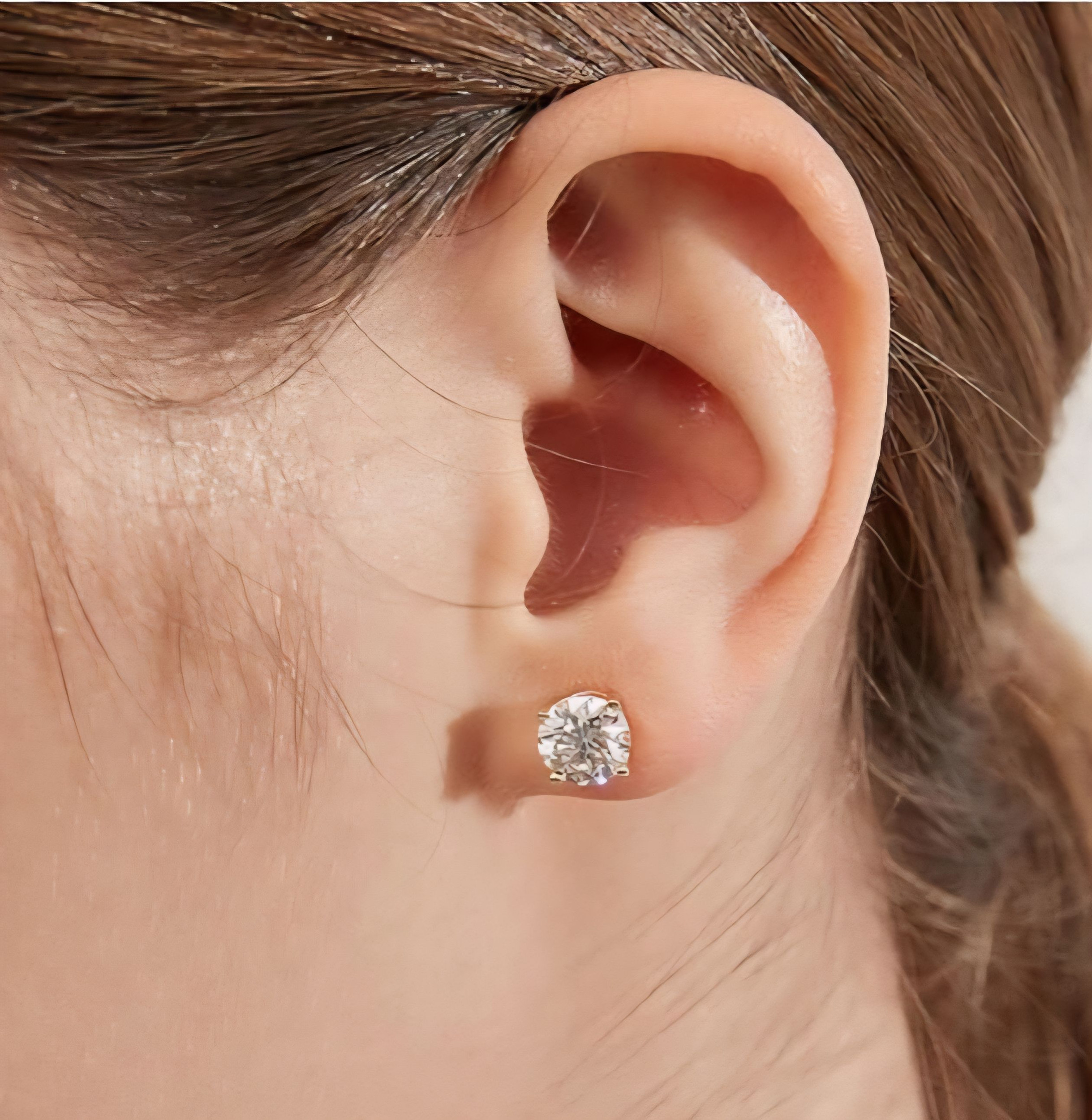 Earrings - 18K Gold Plated S925 Sterling Silver Post Big Brilliant Simulated Diamond CZ Round Solitaire Stud Earring for Women, Hypoallergenic for Sensitive Ears (8mm)