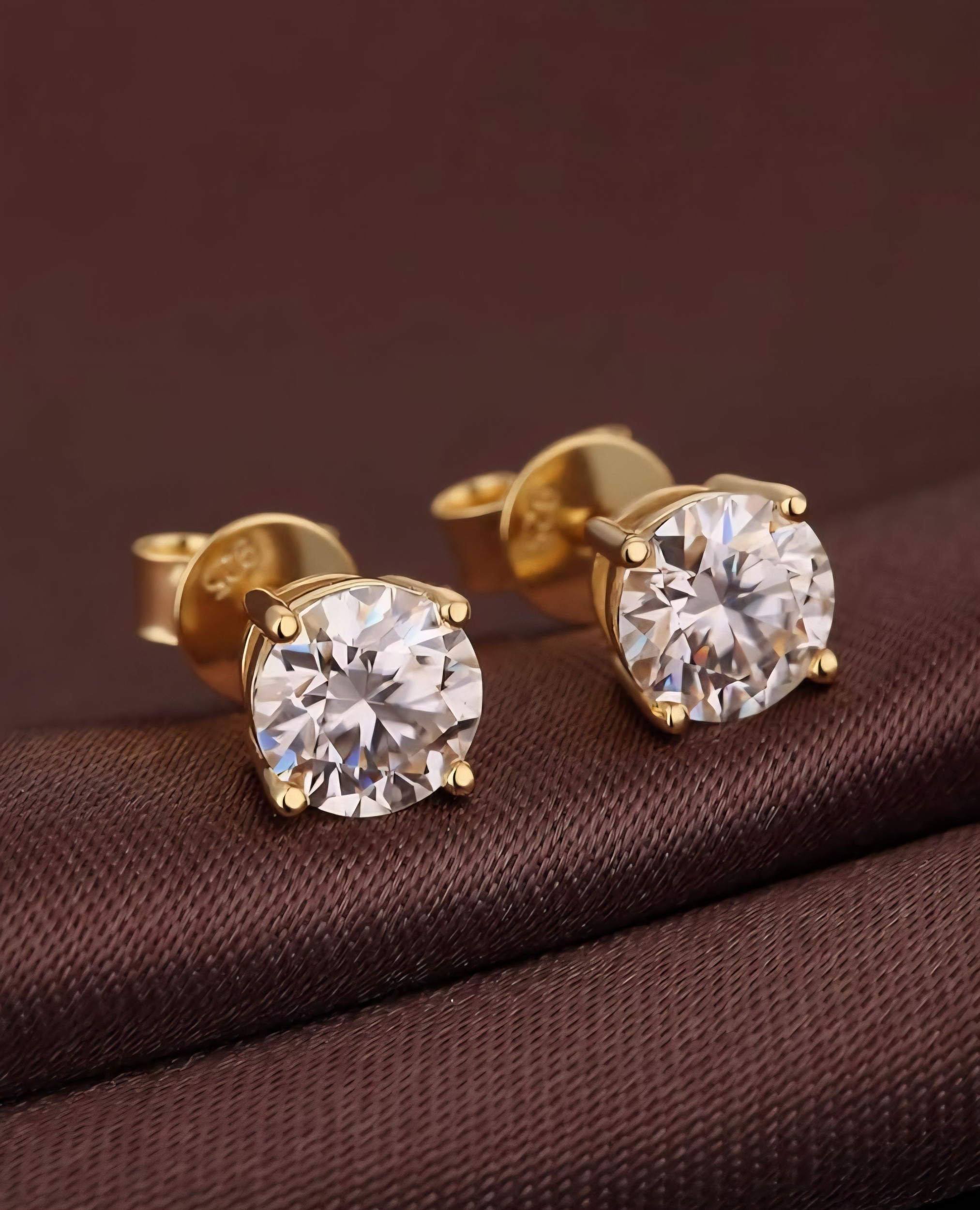 Earrings - 18K Gold Plated S925 Sterling Silver Post Big Brilliant Simulated Diamond CZ Round Solitaire Stud Earring for Women, Hypoallergenic for Sensitive Ears (8mm)