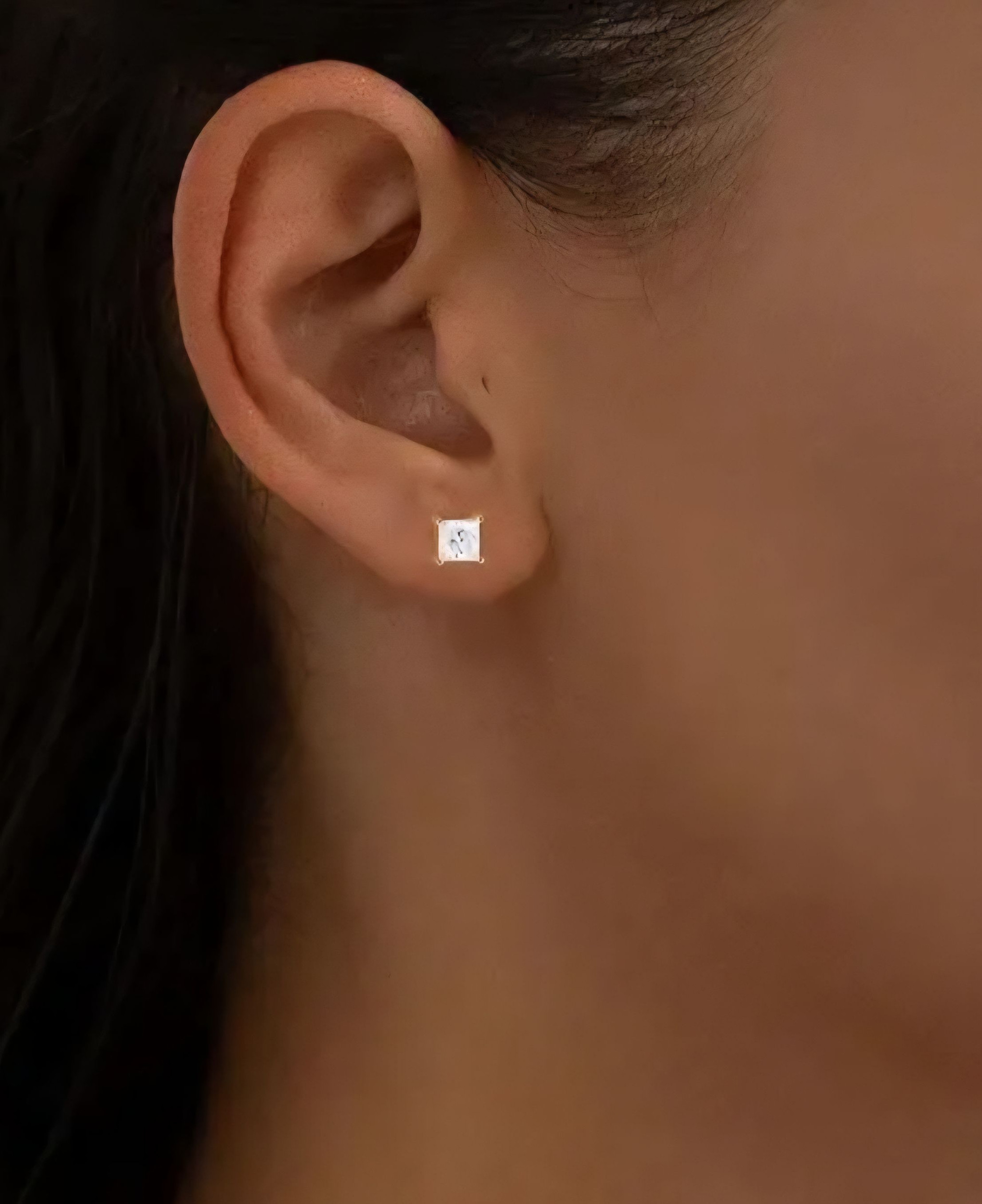 Earrings - 18K Gold Plated S925 Sterling Silver Post Big Brilliant Simulated Diamond CZ Princess Cut Solitaire Stud Earring for Women (8mm)
