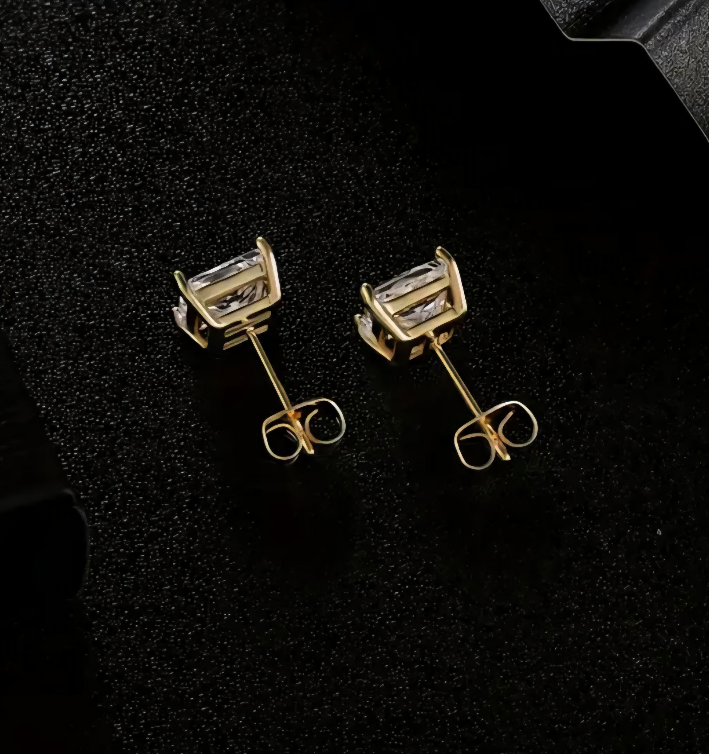 Earrings - 18K Gold Plated S925 Sterling Silver Post Big Brilliant Simulated Diamond CZ Princess Cut Solitaire Stud Earring for Women (8mm)