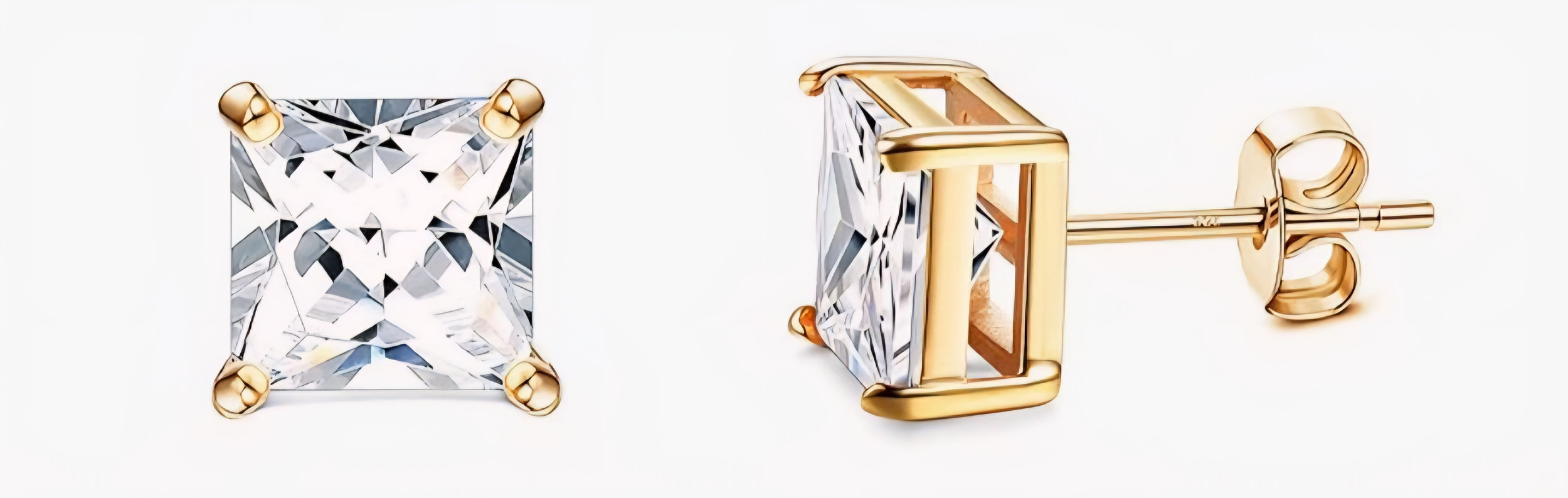 Earrings - 18K Gold Plated S925 Sterling Silver Post Big Brilliant Simulated Diamond CZ Princess Cut Solitaire Stud Earring for Women (8mm)