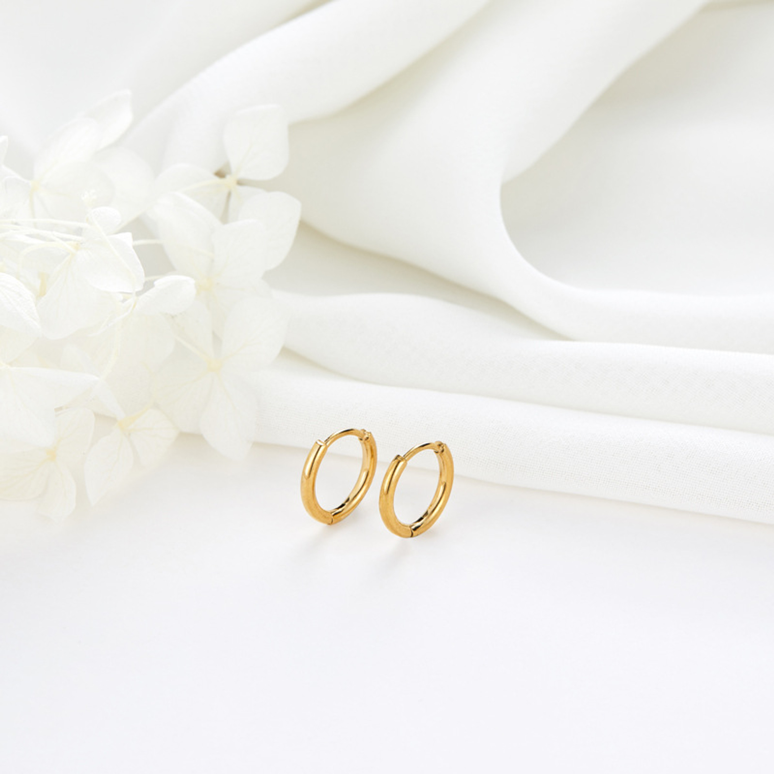 Earrings - 14K Gold Plated Thin Plain Hoop Earring – Dainty Lightweight Hypoallergenic Hoop for Women (10mm)