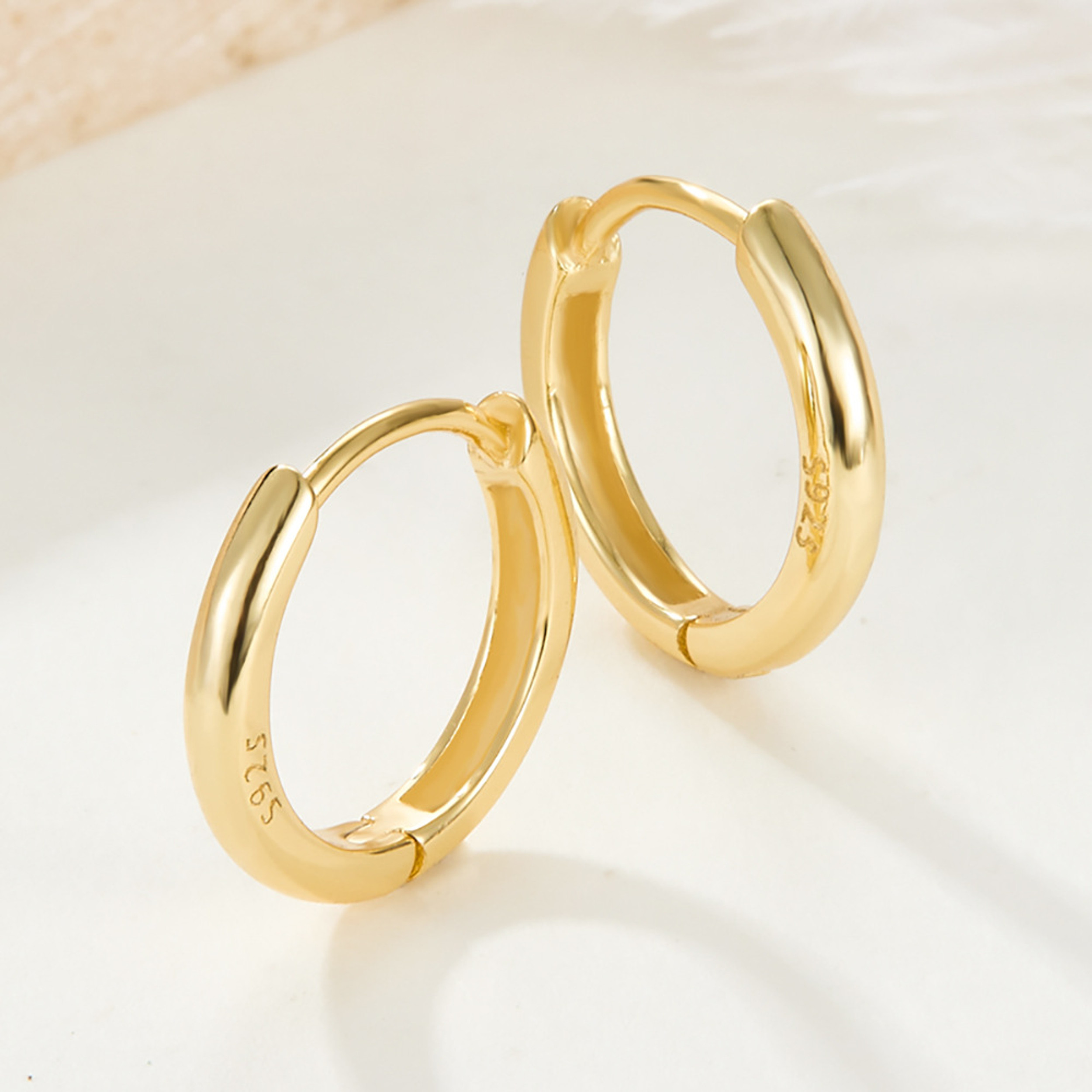 Earrings - 14K Gold Plated Thin Plain Hoop Earring – Dainty Lightweight Hypoallergenic Hoop for Women (10mm)