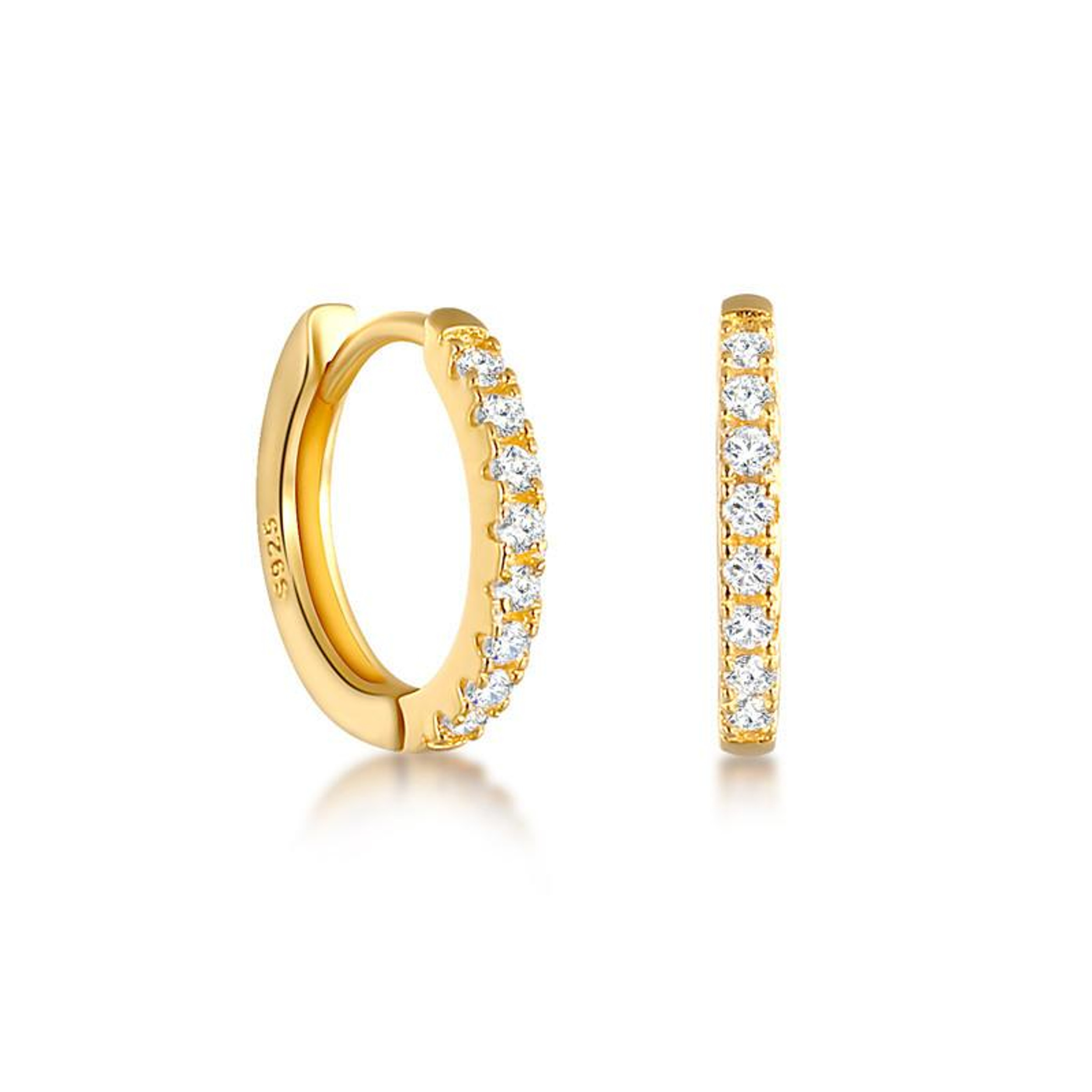Earrings - 14K Gold Plated Pave Huggie Hoop Earring – Dainty Sparkle Lightweight Hypoallergenic Hoop for Women (8mm)