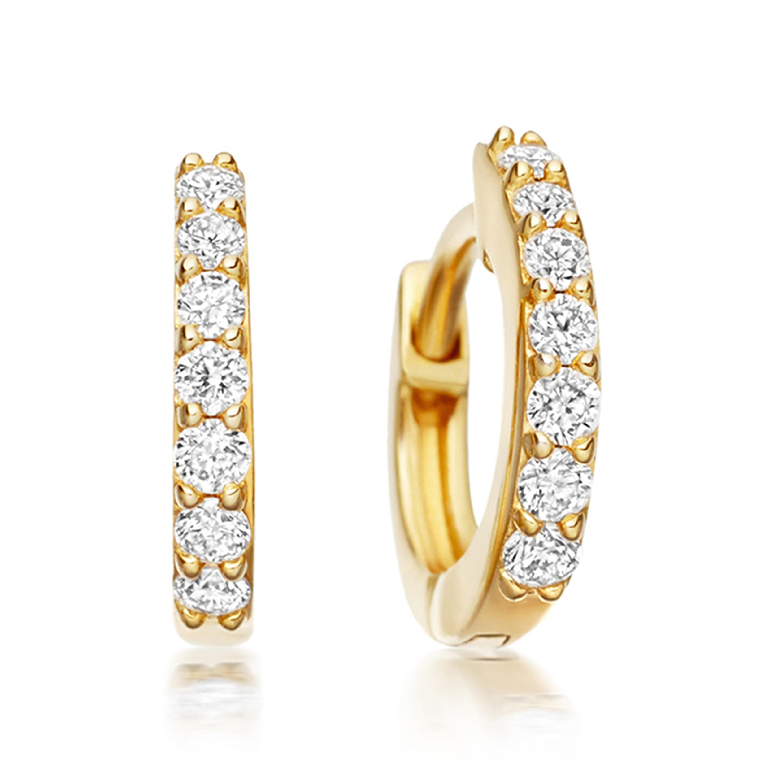 Earrings - 14K Gold Plated Pave Huggie Hoop Earring – Dainty Sparkle Lightweight Hypoallergenic Hoop for Women (8mm)