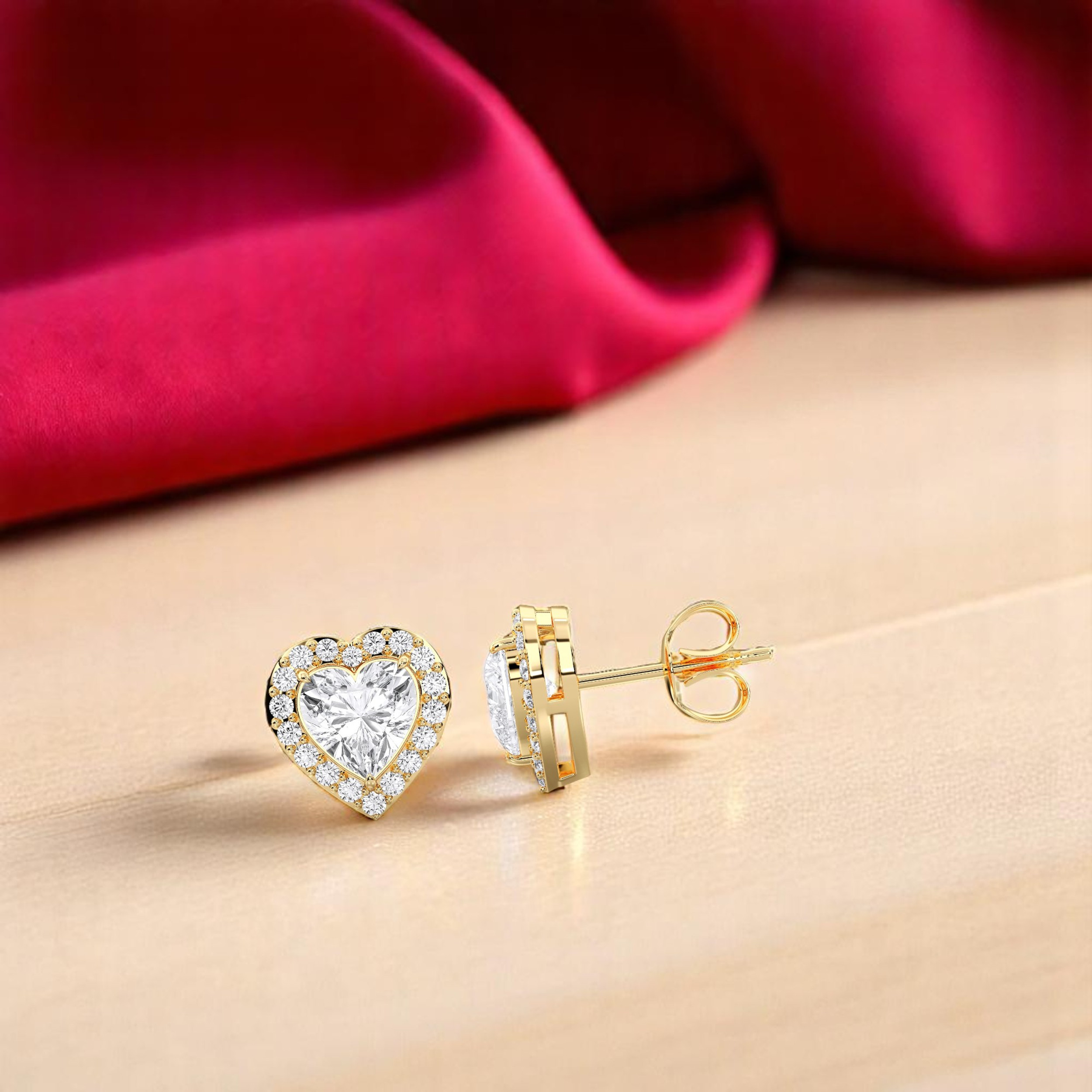 Earrings - S925 Sterling Silver Heart Halo Stud Earring – 14K Gold-Plated Brilliant Cubic Zirconia Hypoallergenic Stud for Women (9mm)