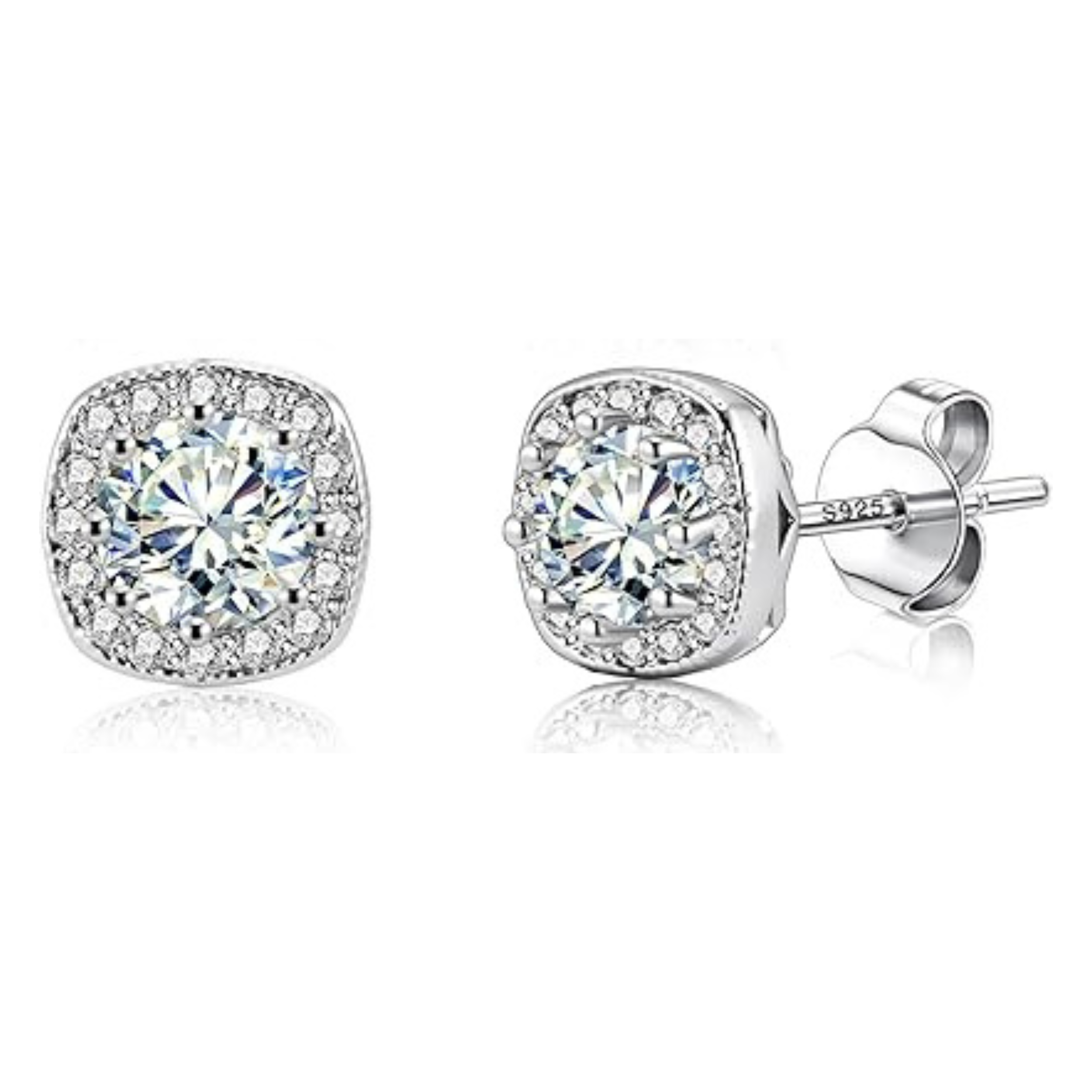 Earrings - S925 Sterling Silver Square Halo Stud Earring – 18K White Gold Plated Brilliant Cubic Zirconia Hypoallergenic Stud for Women (9.3mm)