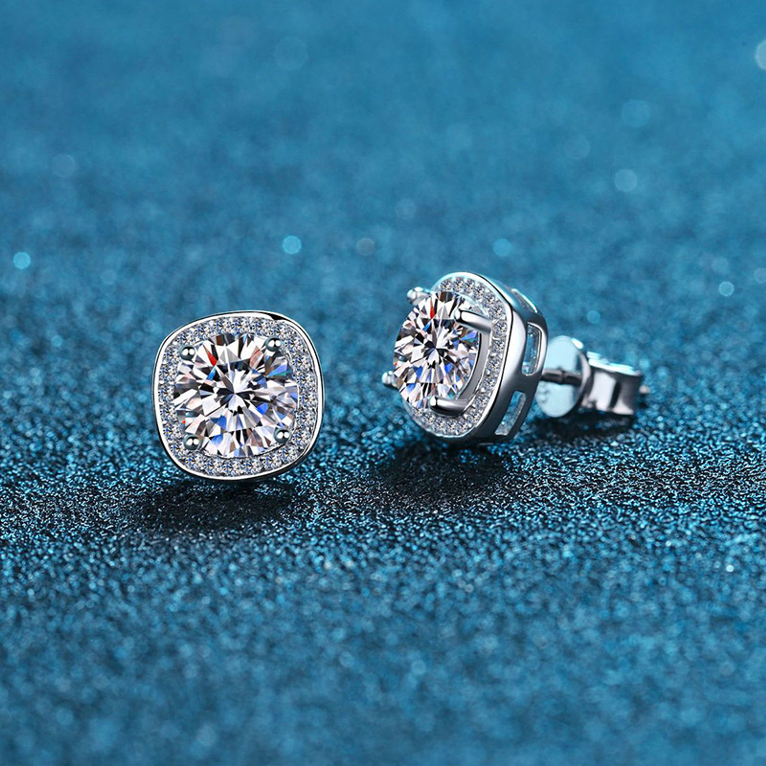 Earrings - S925 Sterling Silver Square Halo Stud Earring – 18K White Gold Plated Brilliant Cubic Zirconia Hypoallergenic Stud for Women (9.3mm)