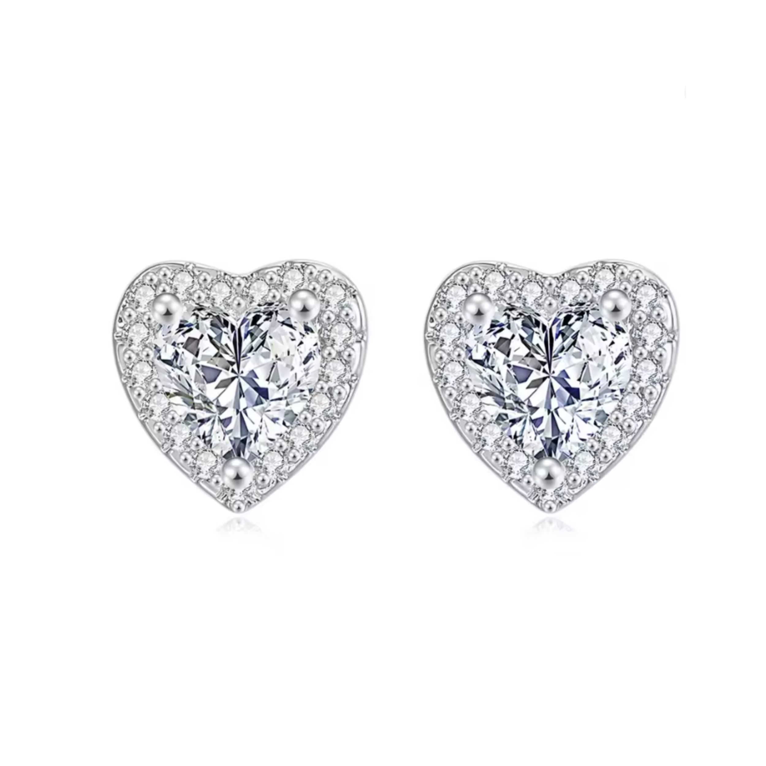 Earrings - S925 Sterling Silver Heart Halo Stud Earring – 18K White Gold Plated Brilliant Cubic Zirconia Hypoallergenic Stud for Women (8mm)