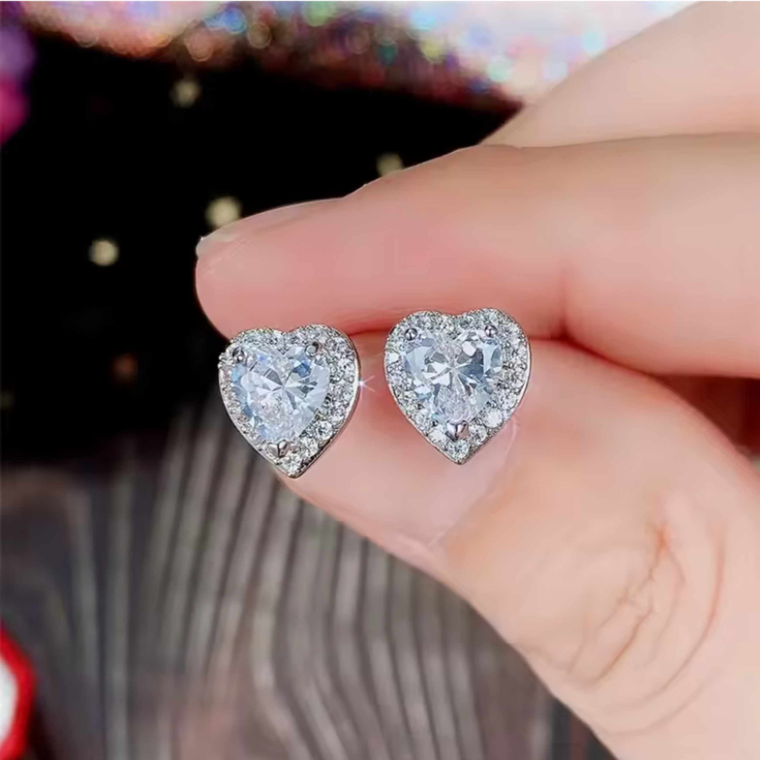 Earrings - S925 Sterling Silver Heart Halo Stud Earring – 18K White Gold Plated Brilliant Cubic Zirconia Hypoallergenic Stud for Women (8mm)