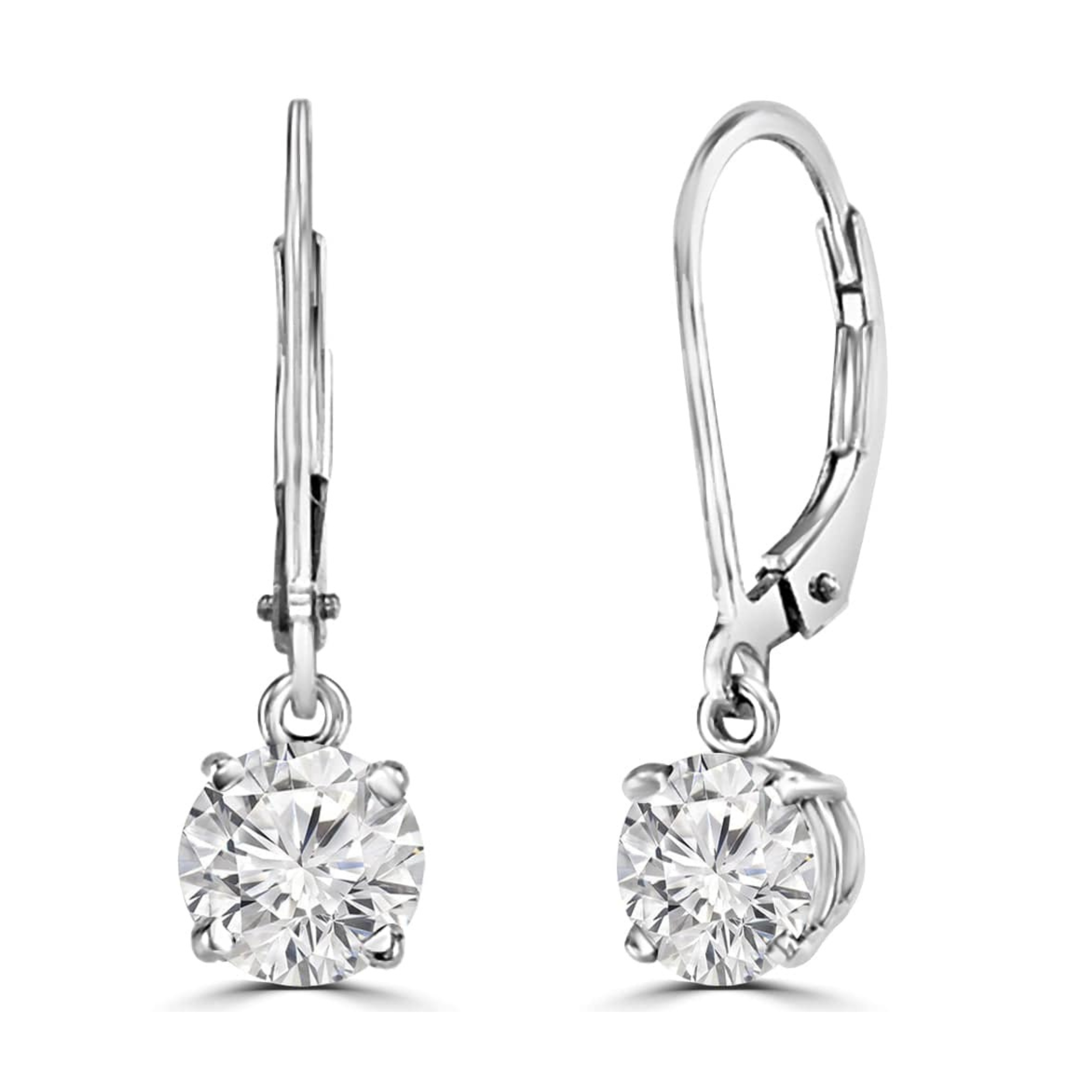 Earrings - 925 Sterling Silver Round 5A Cubic Zirconia Dangle Earring – Hypoallergenic Lever back Dangling Earring for Women (7mm)