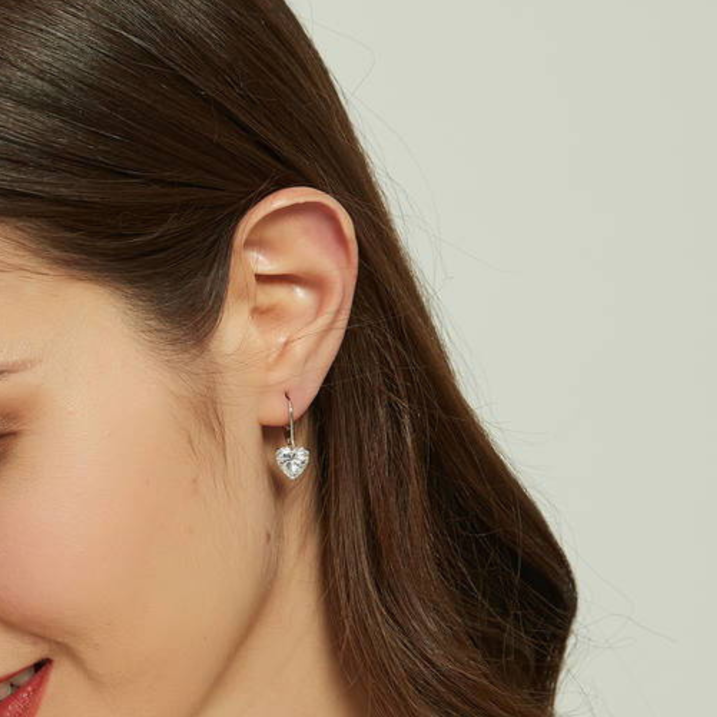Earrings - 925 Sterling Silver Heart 5A Cubic Zirconia Dangle Earring – 18K White Gold Plated Hypoallergenic Lever back Dangling Earring for Women (7mm)