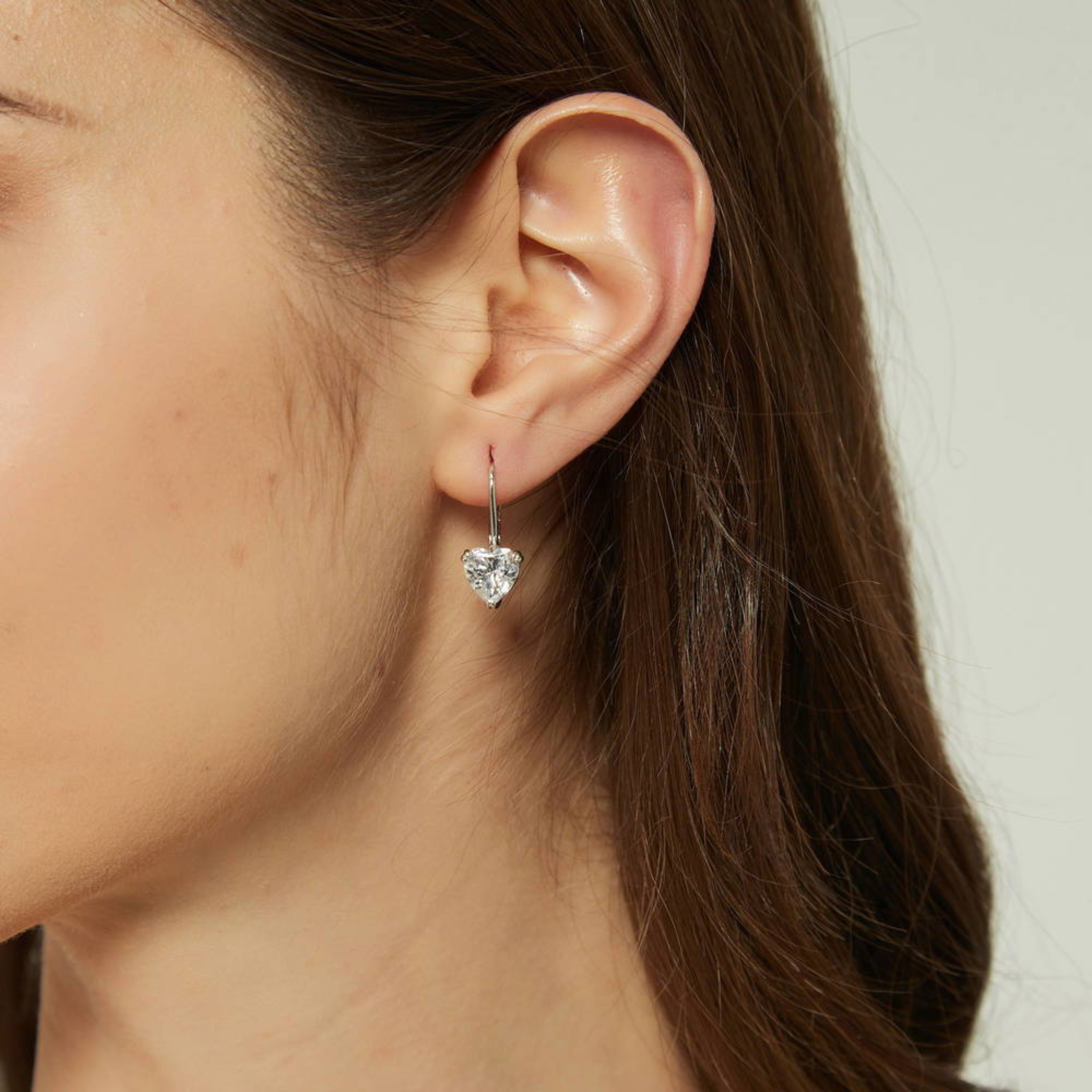 Earrings - 925 Sterling Silver Heart 5A Cubic Zirconia Dangle Earring – 18K White Gold Plated Hypoallergenic Lever back Dangling Earring for Women (7mm)