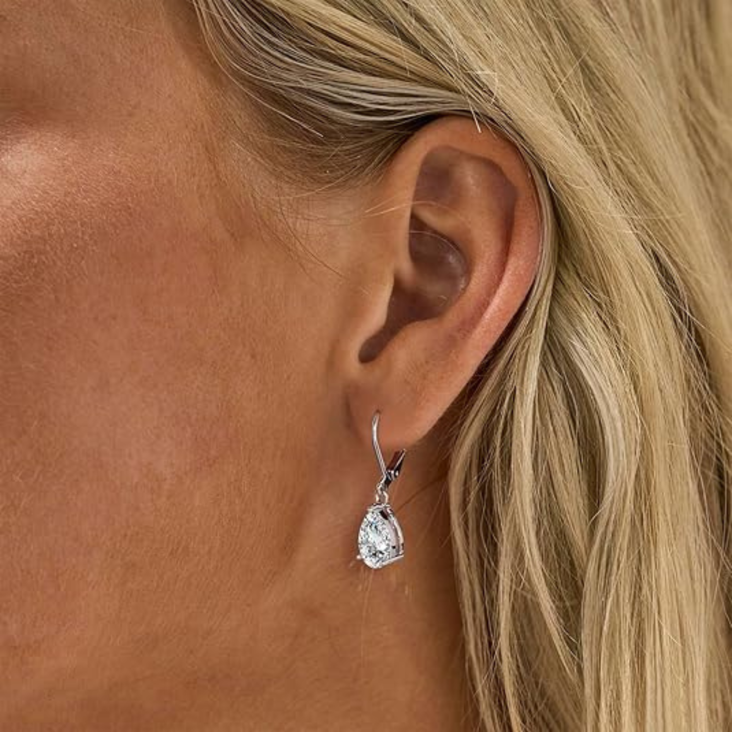 Earrings - 925 Sterling Silver Teardrop 5A Cubic Zirconia Dangle Earring – 18K White Gold Plated Hypoallergenic Lever back Dangling Earring for Women (7mm)