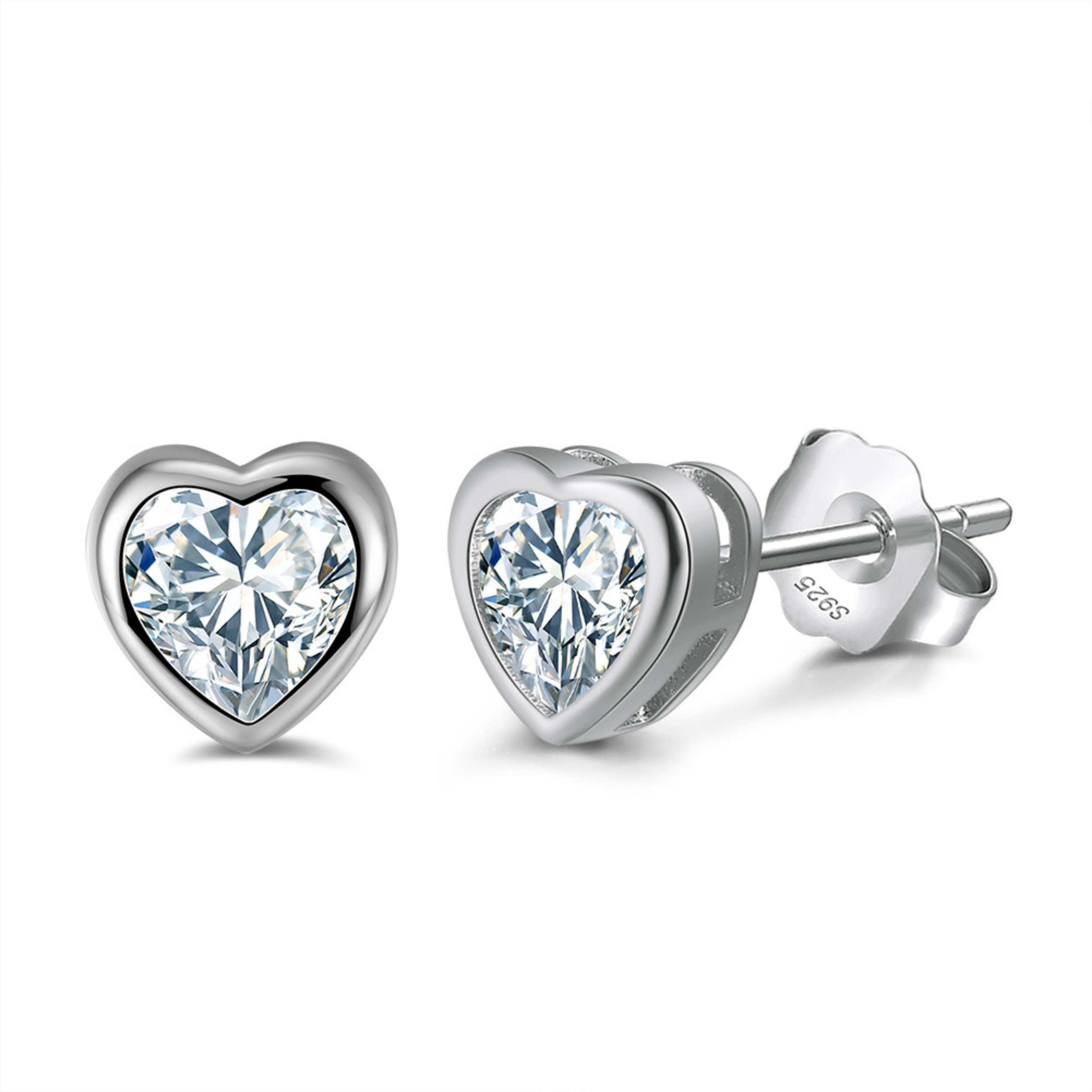 Earrings - S925 Sterling Silver Heart Bezel CZ Stud Earring – Dainty Sparkling Hypoallergenic Stud for Women (6mm)