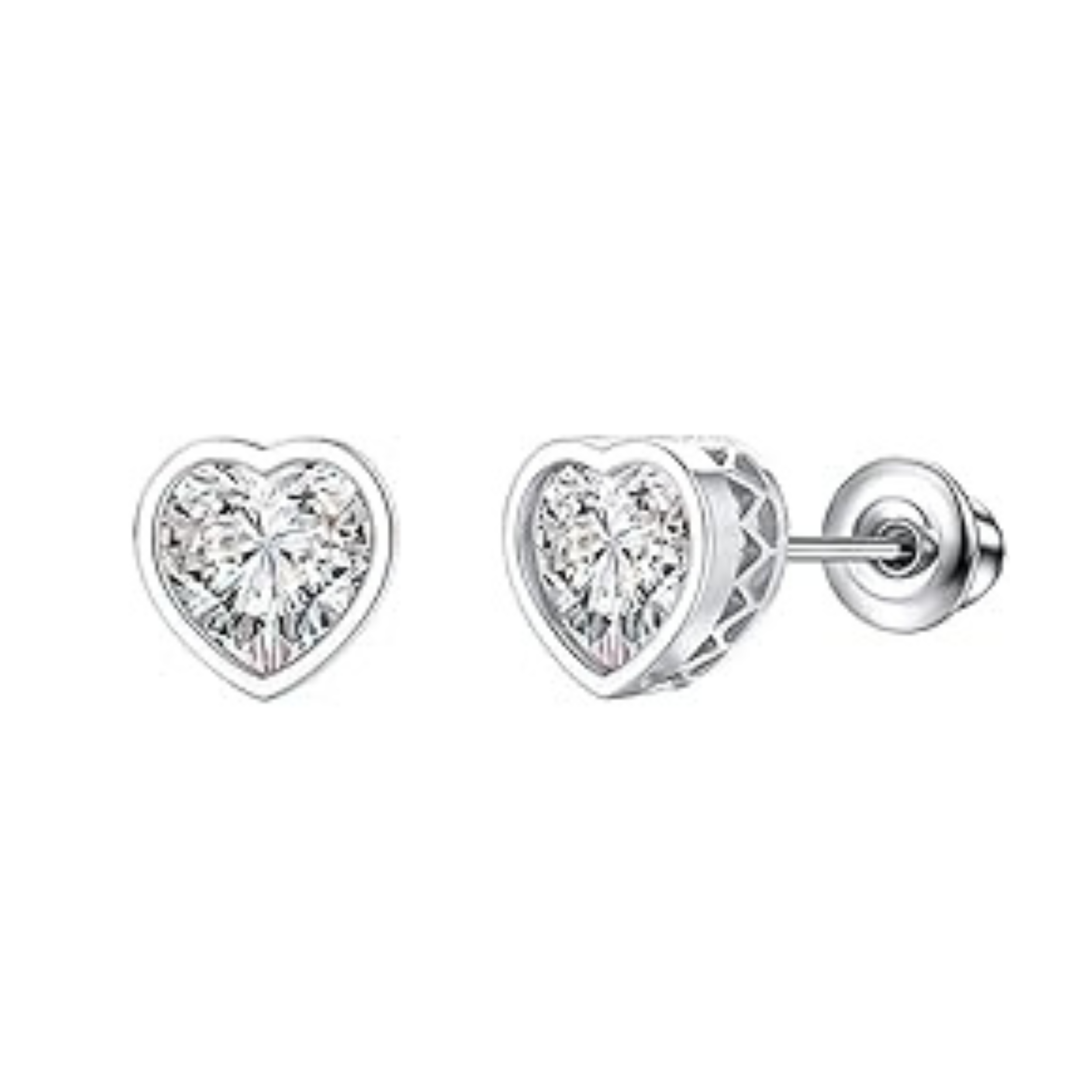 Earrings - S925 Sterling Silver Heart Bezel CZ Stud Earring – Dainty Sparkling Hypoallergenic Stud for Women (6mm)