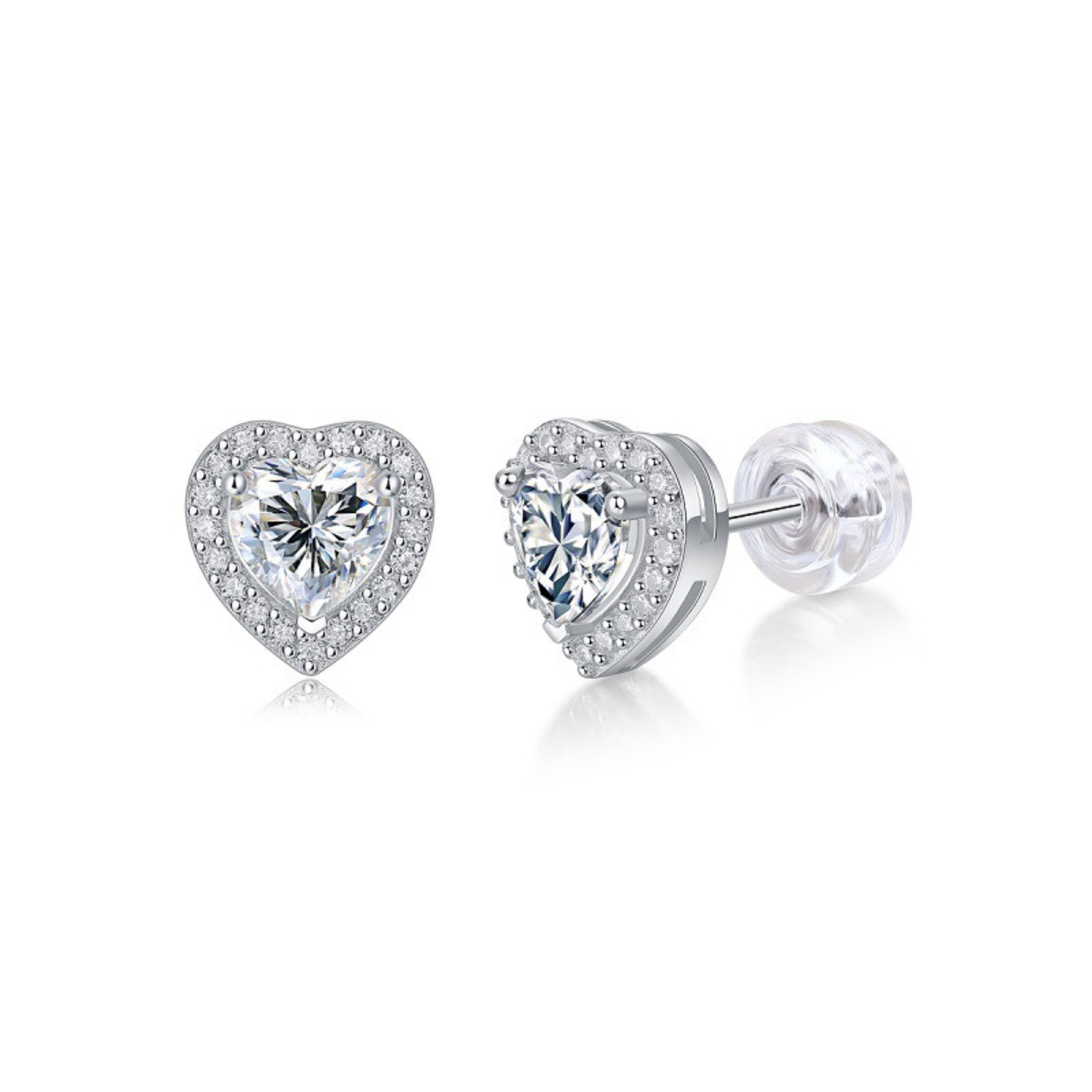 Earrings - S925 Sterling Silver Heart Halo CZ Stud Earring – Brilliant Sparkling Hypoallergenic Stud for Women (8mm)