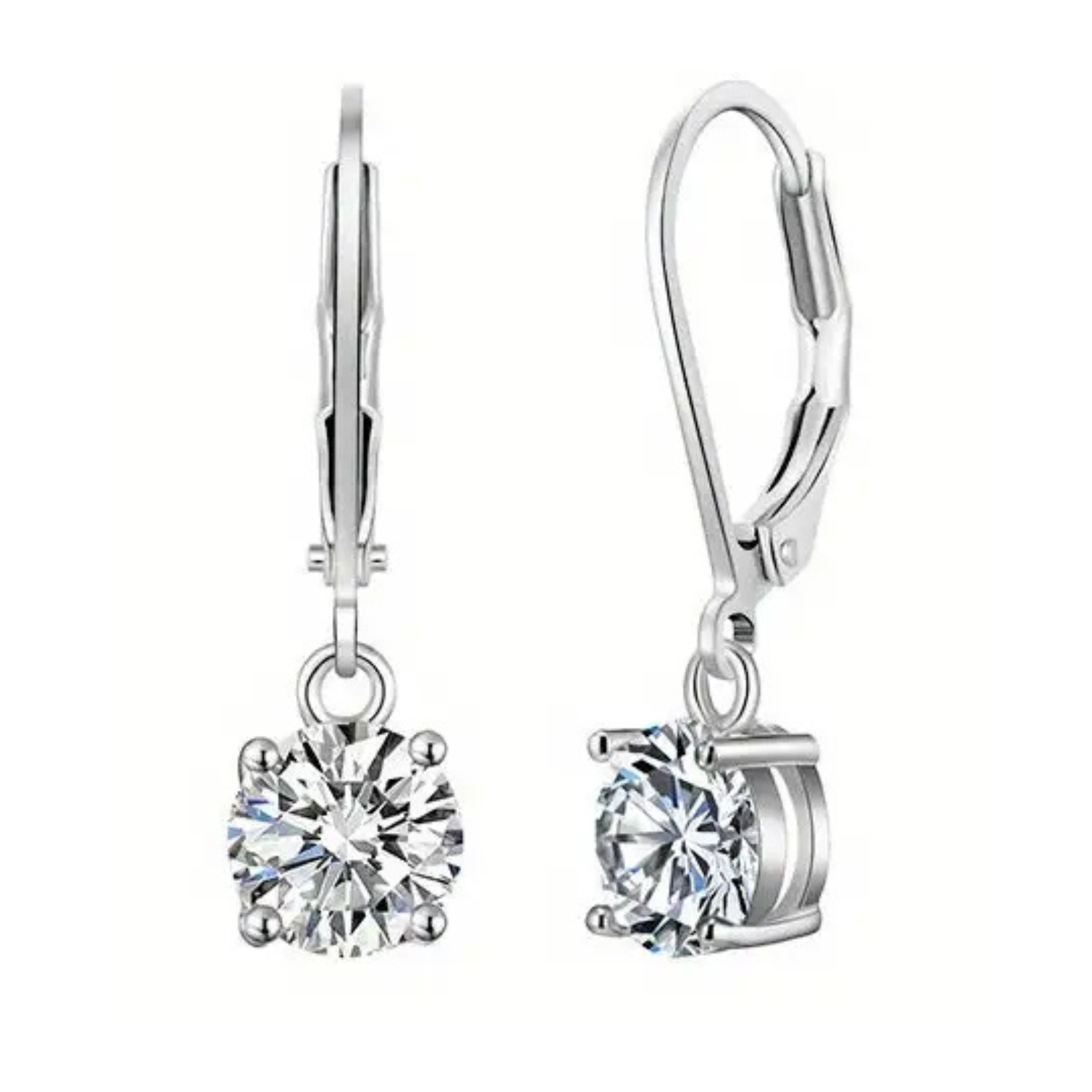 Earrings - Silver Dangle Round 5A Cubic Zirconia Earring – Sparkling Hypoallergenic Leverback Dangling Earring for Women (7mm)