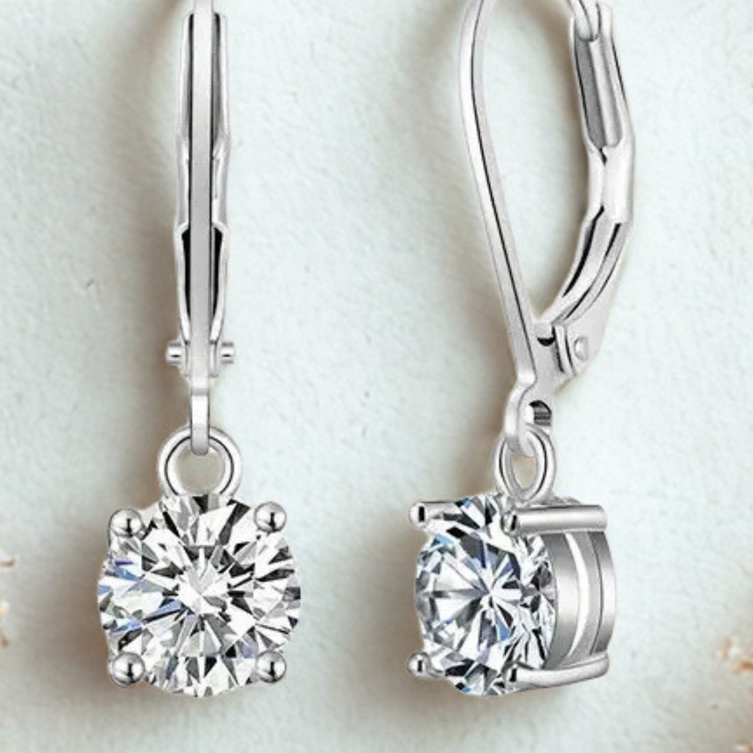 Earrings - Silver Dangle Round 5A Cubic Zirconia Earring – Sparkling Hypoallergenic Leverback Dangling Earring for Women (7mm)