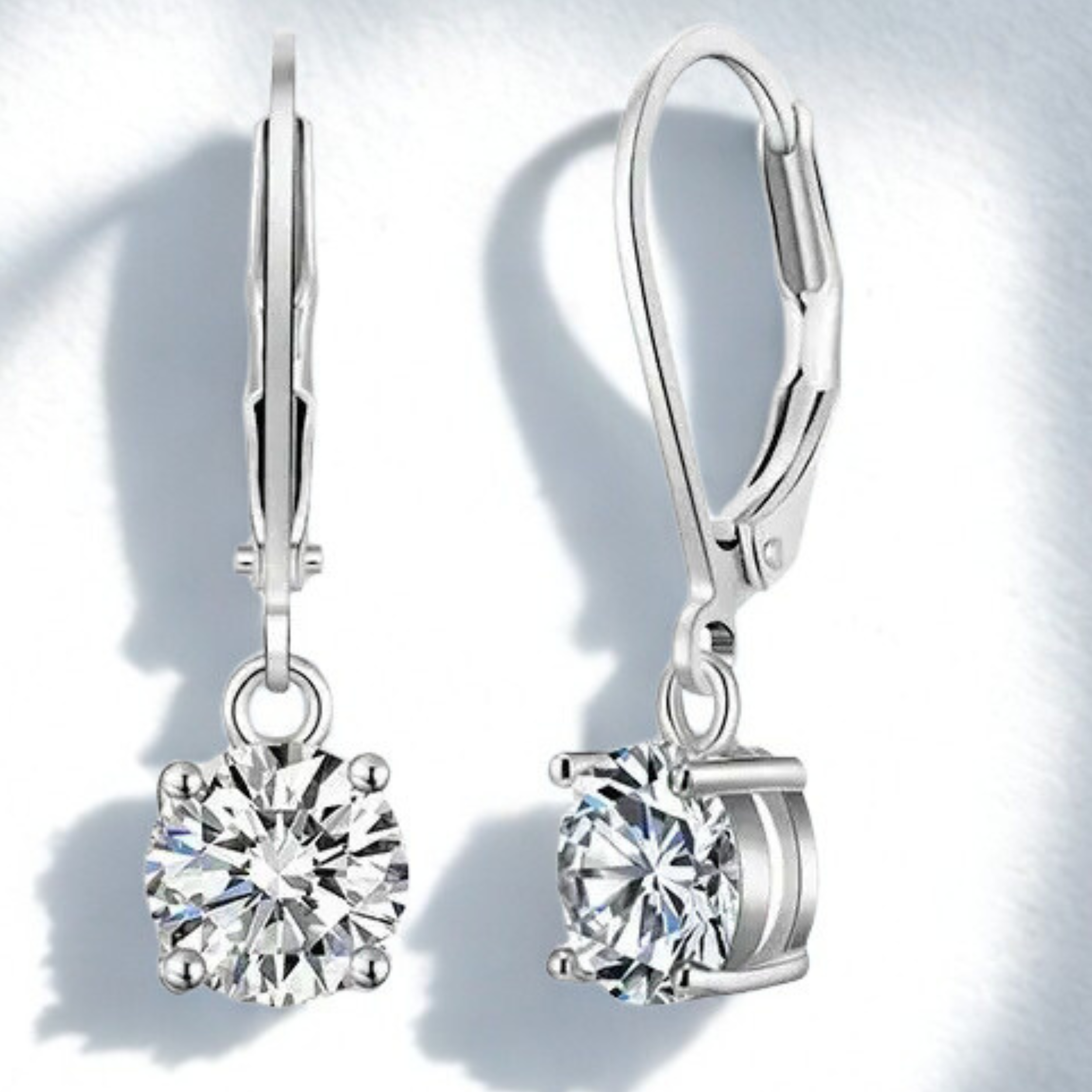 Earrings - Silver Dangle Round 5A Cubic Zirconia Earring – Sparkling Hypoallergenic Leverback Dangling Earring for Women (7mm)