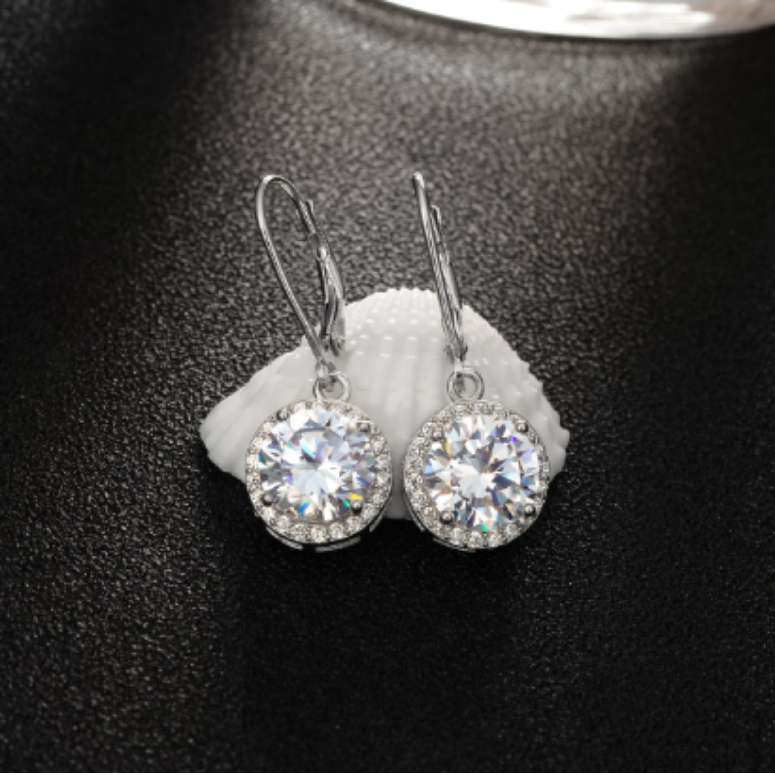 Earrings - Silver Dangle Round Halo 5A Cubic Zirconia Earring – Sparkling Hypoallergenic Leverback Dangling Earring for Women (7mm)