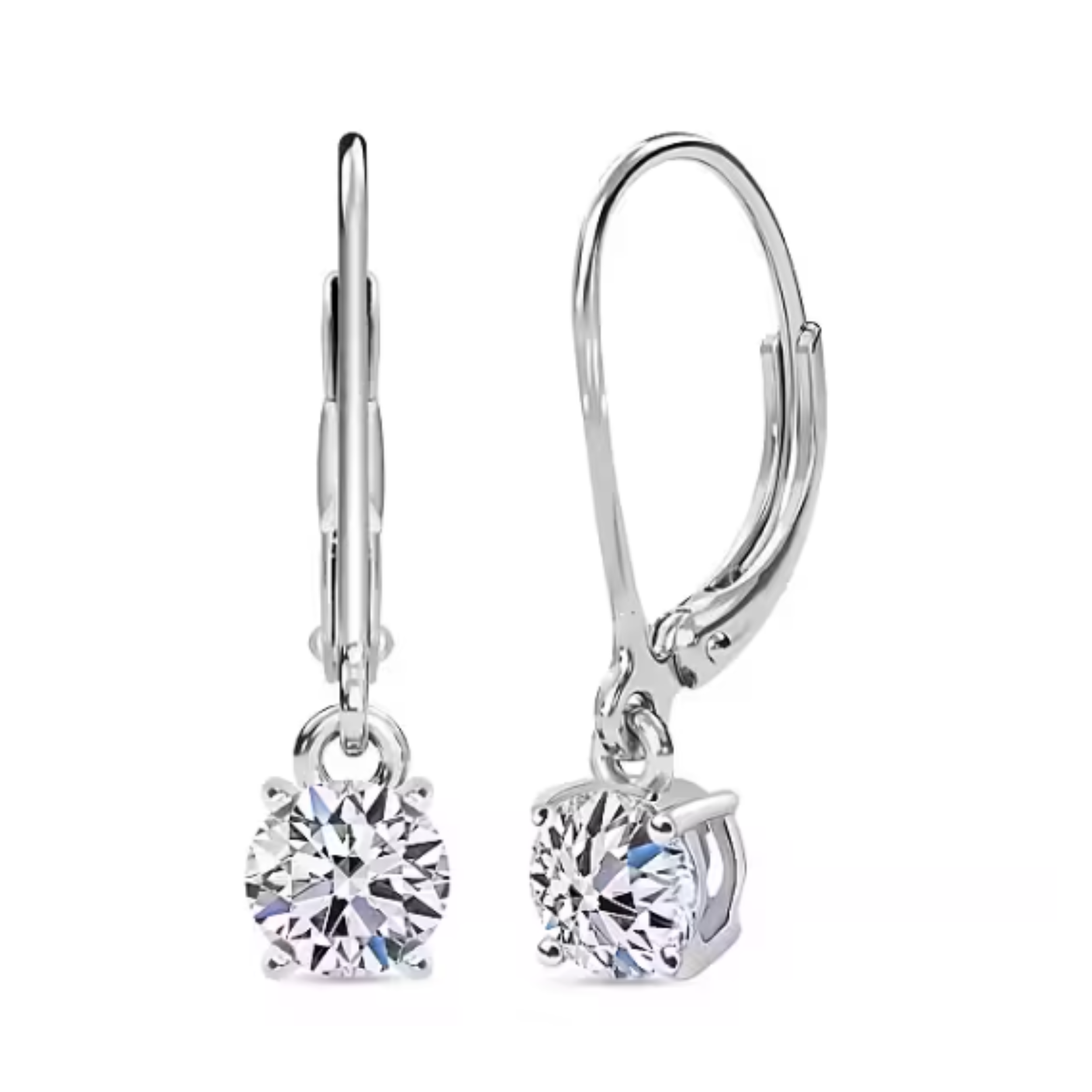 Earrings - Silver Dangle Round 5A Cubic Zirconia Earring – Brilliant Solitaire Hypoallergenic Leverback Dangling Earring for Women (7mm)