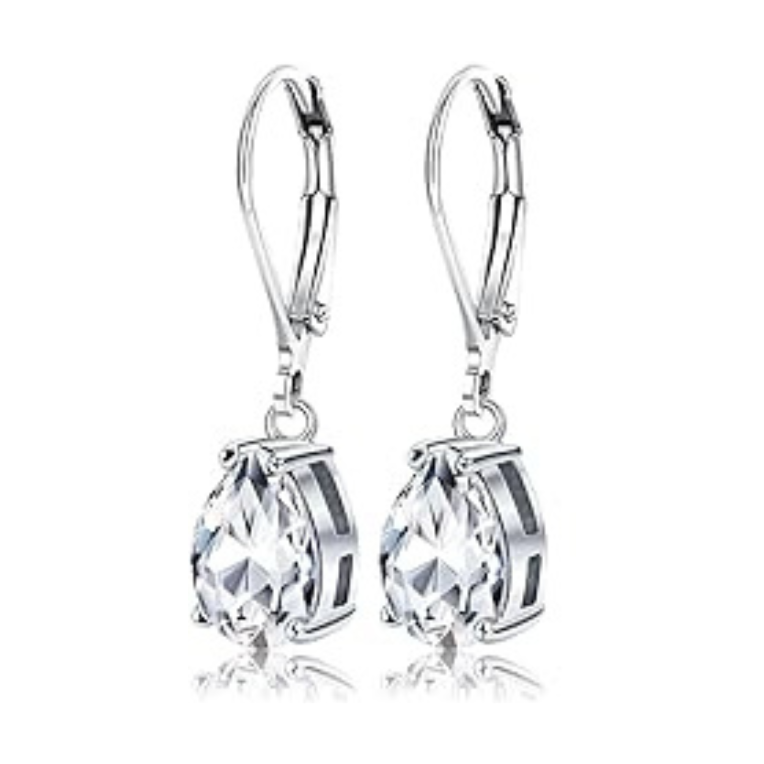 Earrings - Silver Dangle Teardrop 5A Cubic Zirconia Earring – Sparkling Hypoallergenic Leverback Dangling Earring for Women (10mm)
