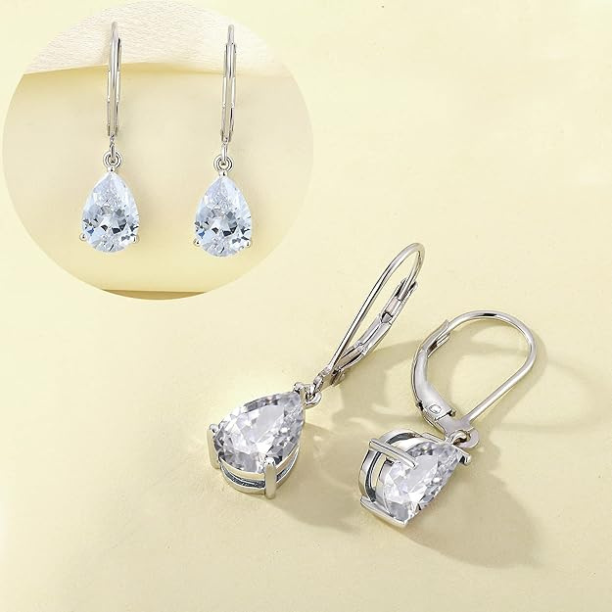 Earrings - Silver Dangle Teardrop 5A Cubic Zirconia Earring – Sparkling Hypoallergenic Leverback Dangling Earring for Women (10mm)