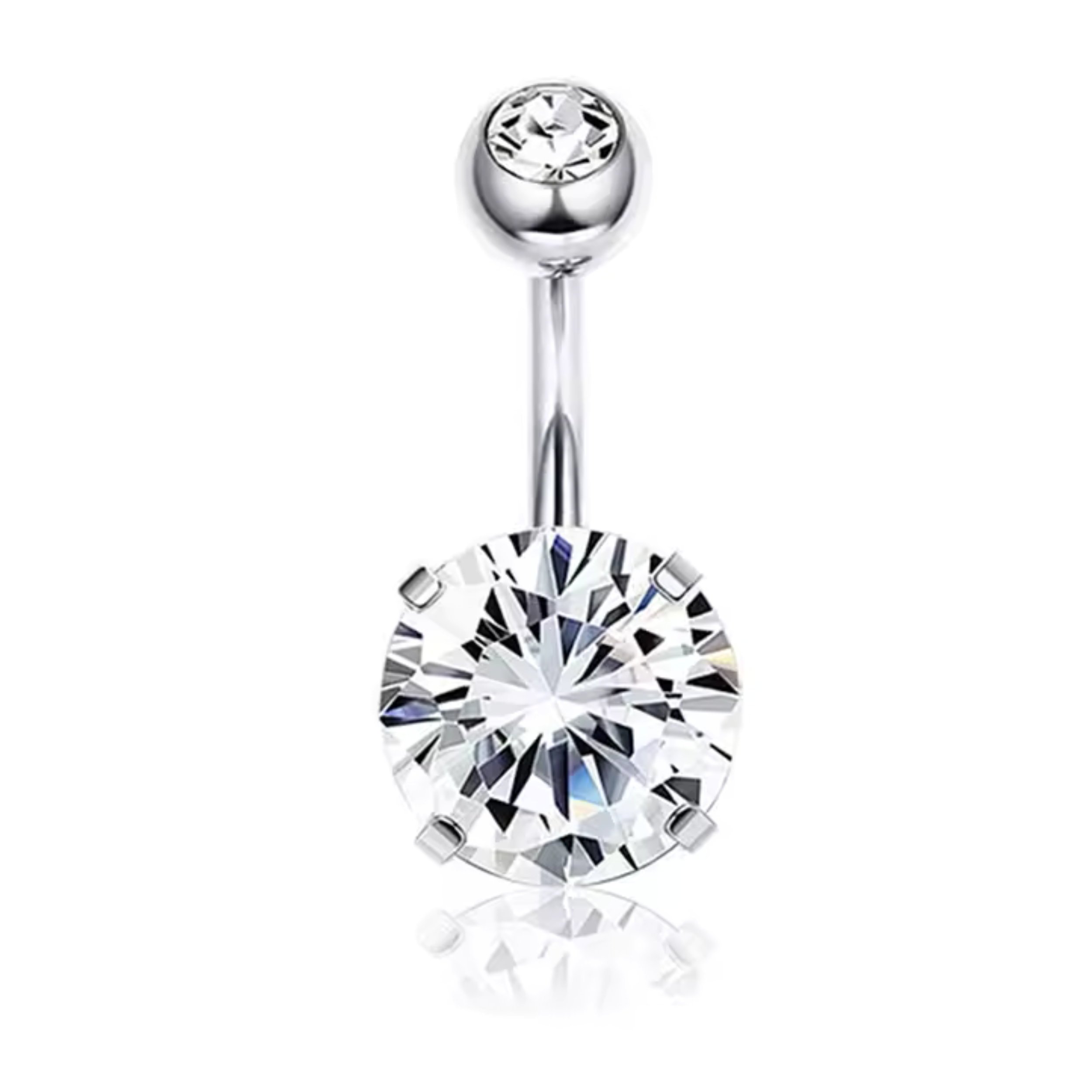 14G Dangle Belly Button Ring Piercing Jewelry – 316L Surgical Steel Clear CZ Navel Ring for Women 14 Gauge Hypoallergenic (10mm Bar)