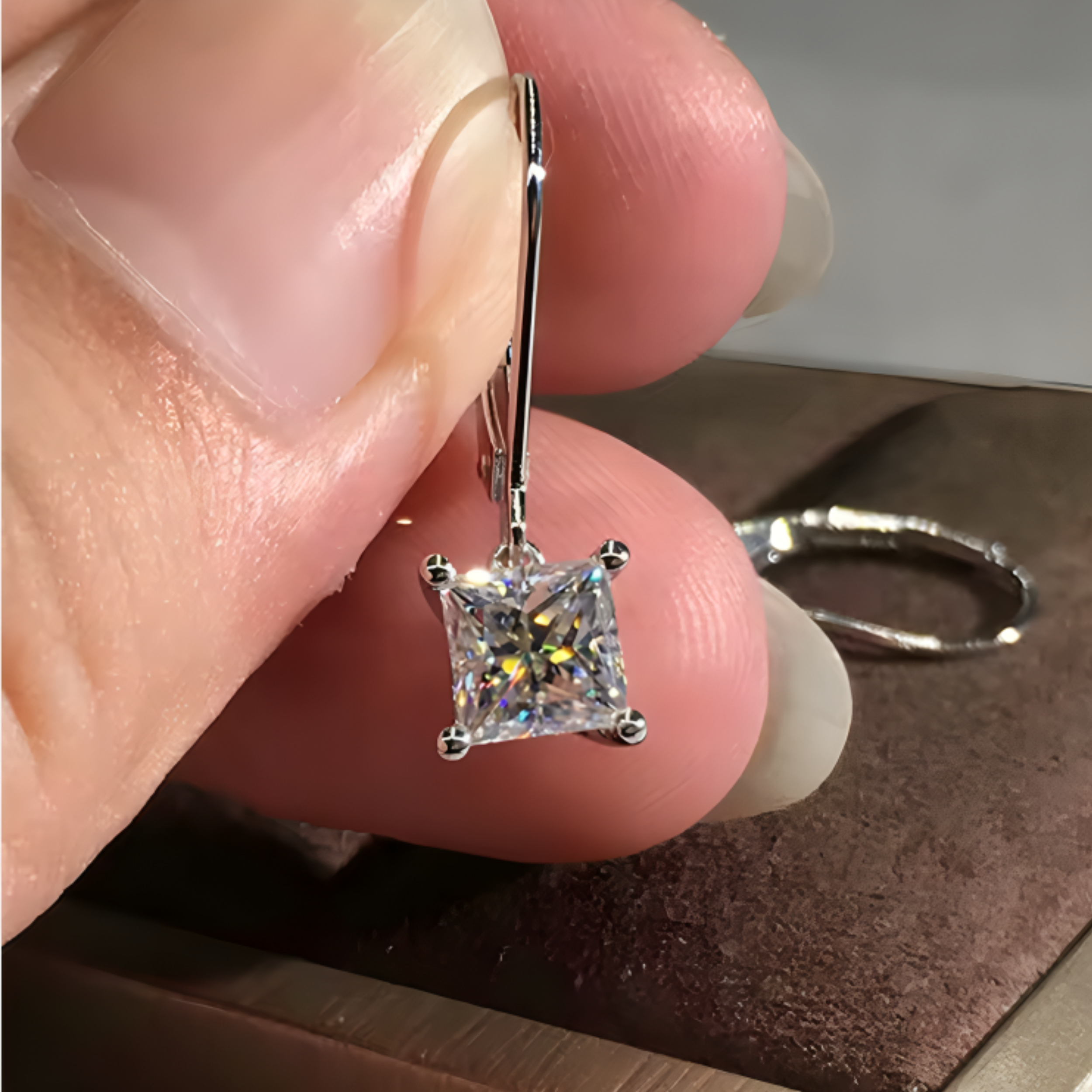 Earrings - 925 Sterling Silver Princess Cut 5A Cubic Zirconia Dangle Earring – Hypoallergenic Leverback Dangling Earring for Women (7mm)