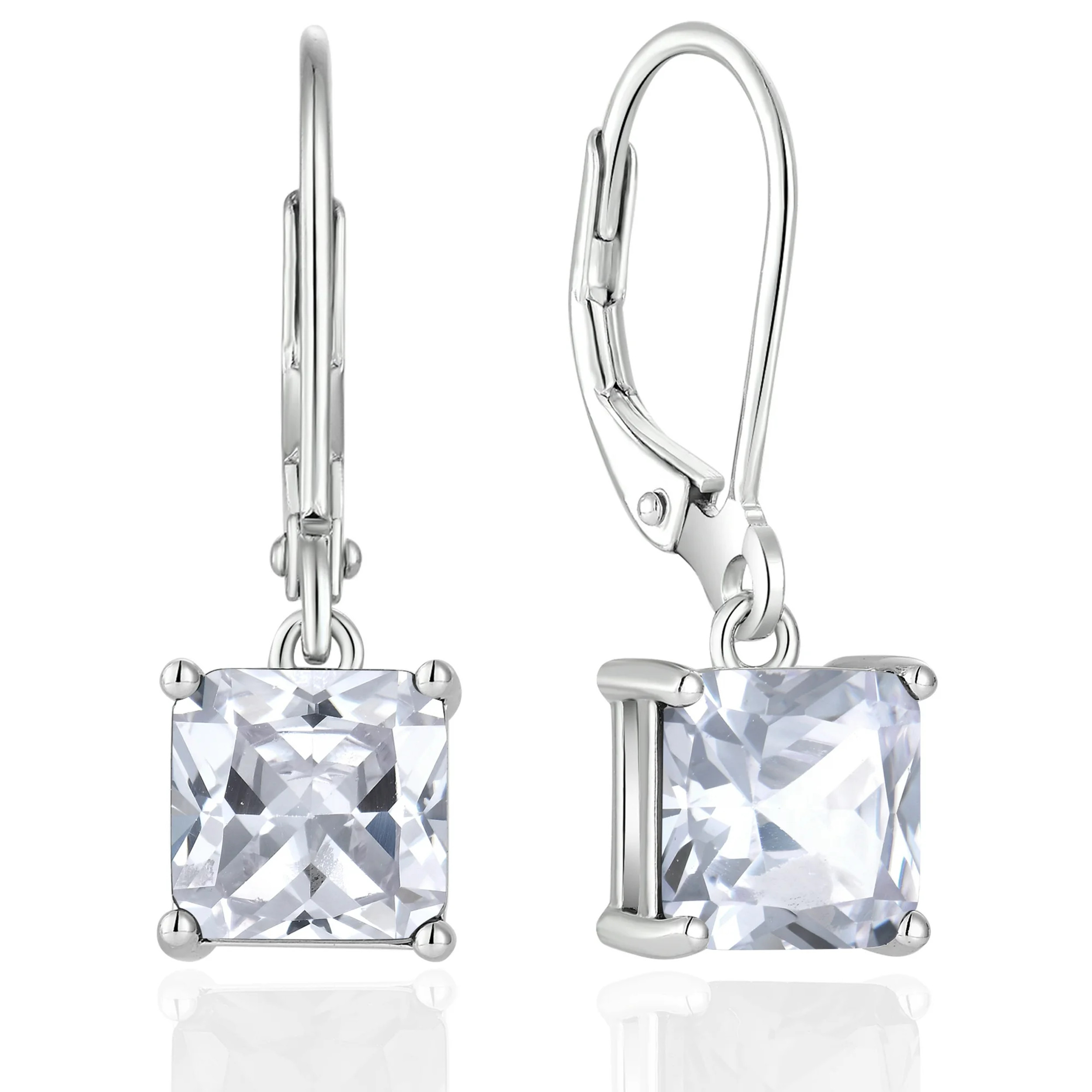 Earrings - 925 Sterling Silver Princess Cut 5A Cubic Zirconia Dangle Earring – Hypoallergenic Leverback Dangling Earring for Women (7mm)
